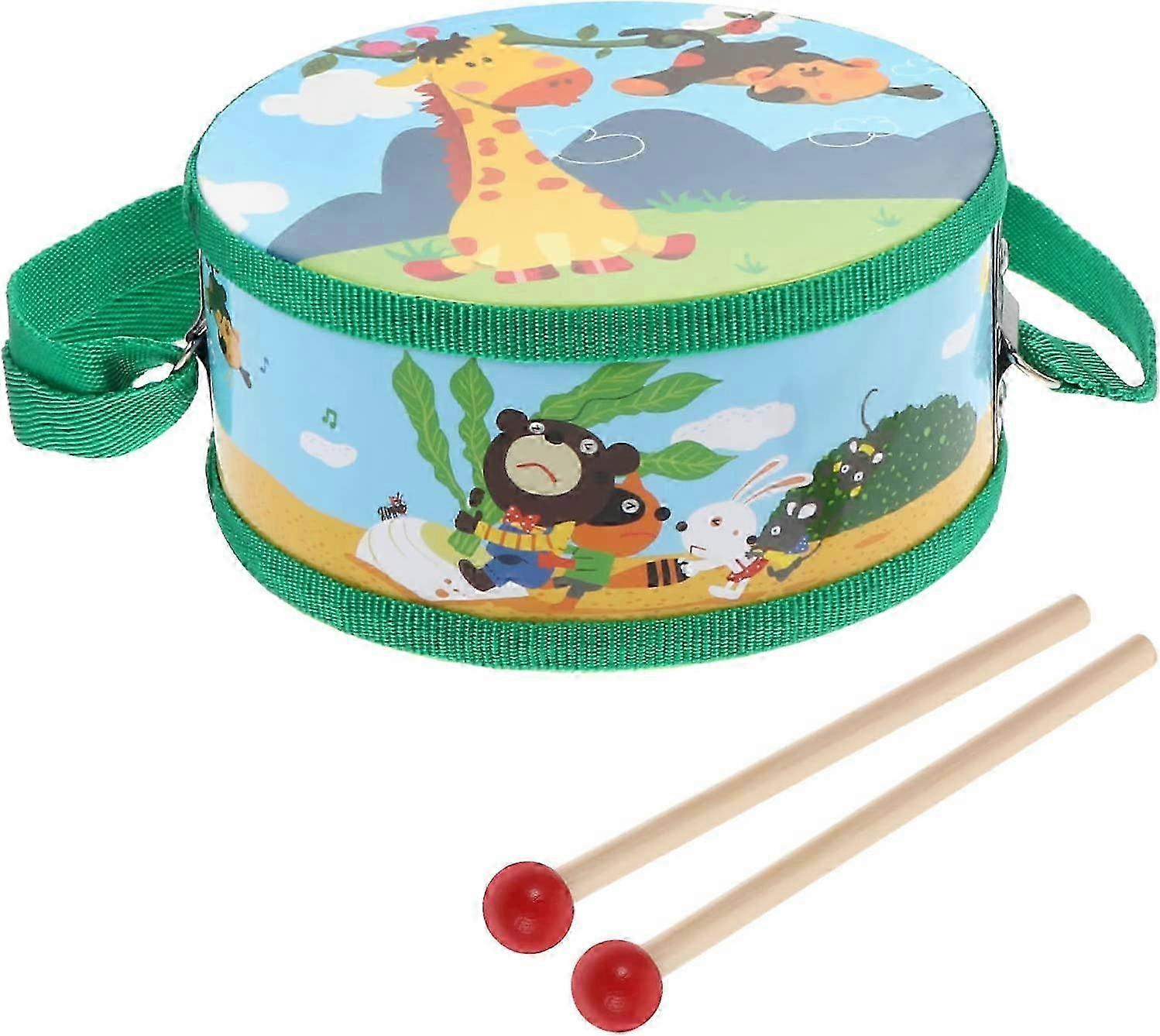 لعبة طبل خشبية تعليمية للأطفال ، طبل أخضر على الوجهين