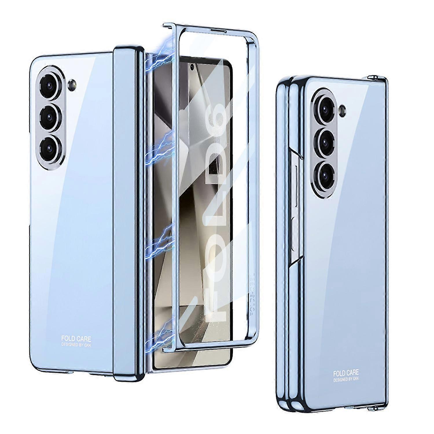 Transparent Plating Case for Samsung Galaxy Z Fold 6 with Screen Protector and Magnetic Hinge Protec