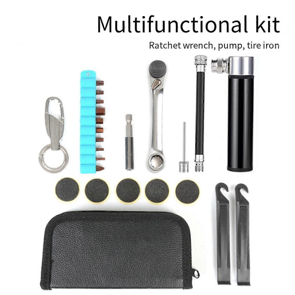 Bicycle Repair Tools Ratchet Socket Wrench Tire Pry Pump Multi-Function Tool Kit Accessories