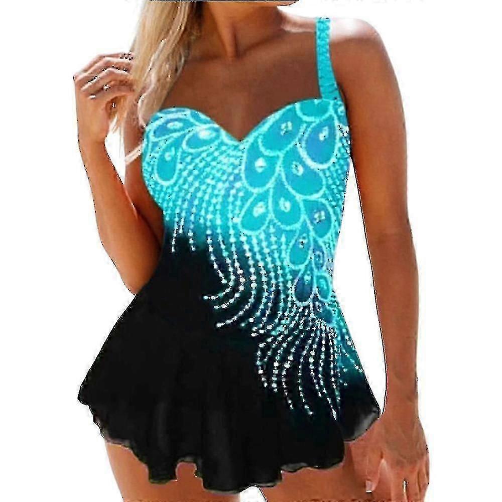 Vrouwen Strand Badmode Feather Print Badjurk Tankini Set Badpak Badpak-XK101