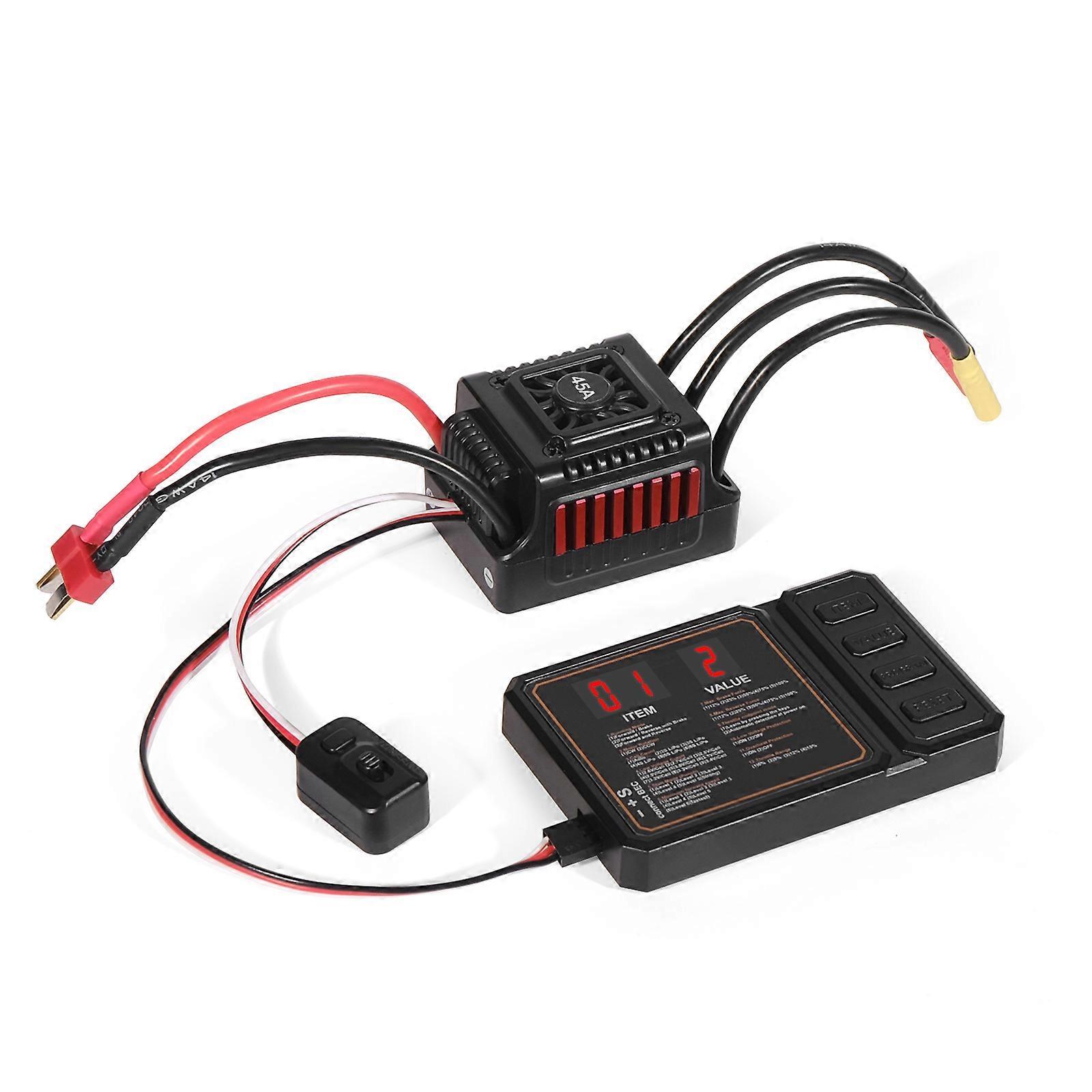 Fırçasız Sensörsüz ESC, Programlama Kartlı Elektronik Hız Kontrolü, Toz Geçirmez ESC 45A, 1/10 Paletli Oyuncak Araba Aksesuarları, Kırmızı