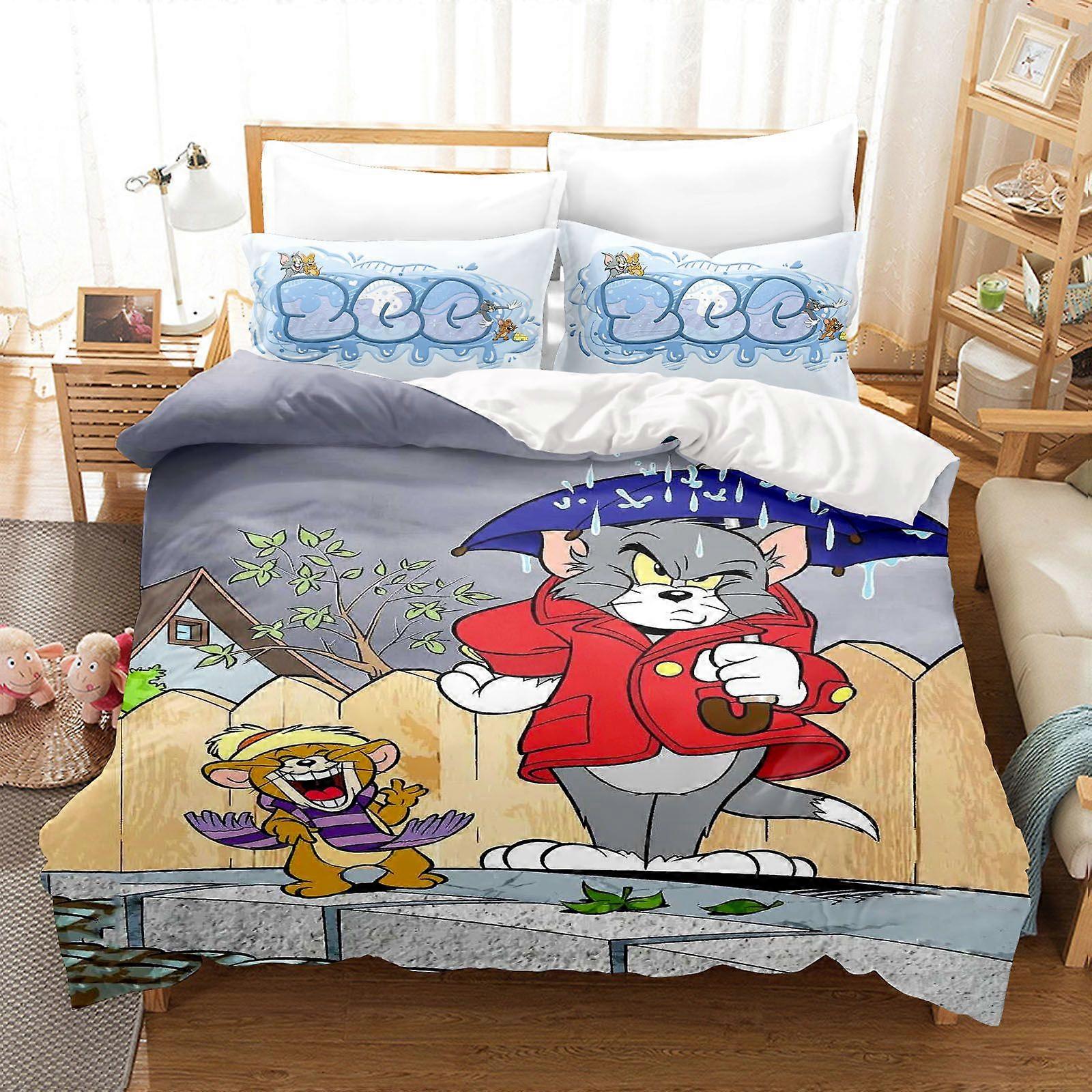 v970 Lakan Tom Och Jerry Anime Sovrum Påslakan Set Comforte Tryckt Tecknad Twin Size Sängkläder Set Julklappar -stycke 3-delat sängkläder Se