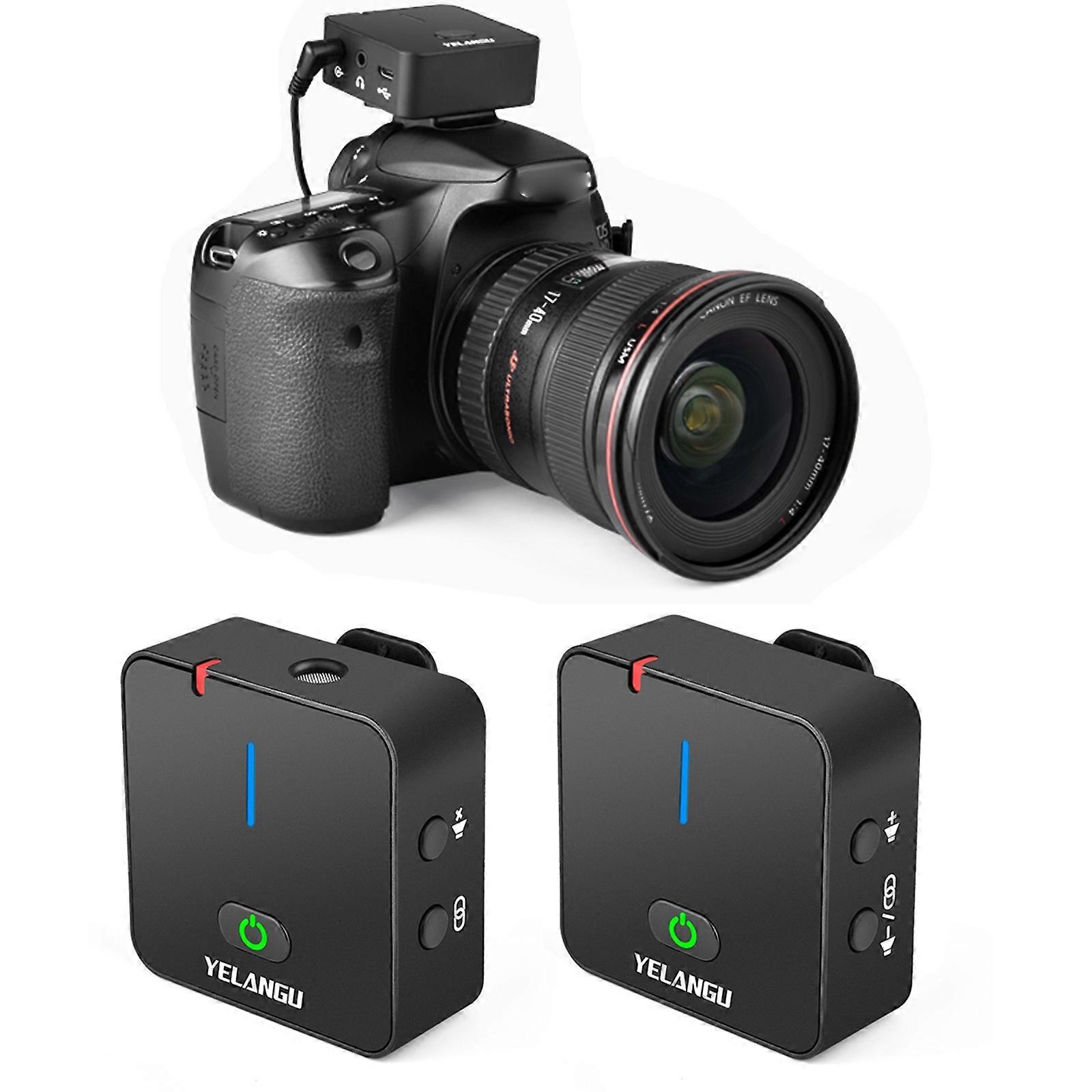 YELANGU MX5 2.4Gライブ放送インタビューワイヤレス録音カメラマイク、1レシーバー対1トランスミッター