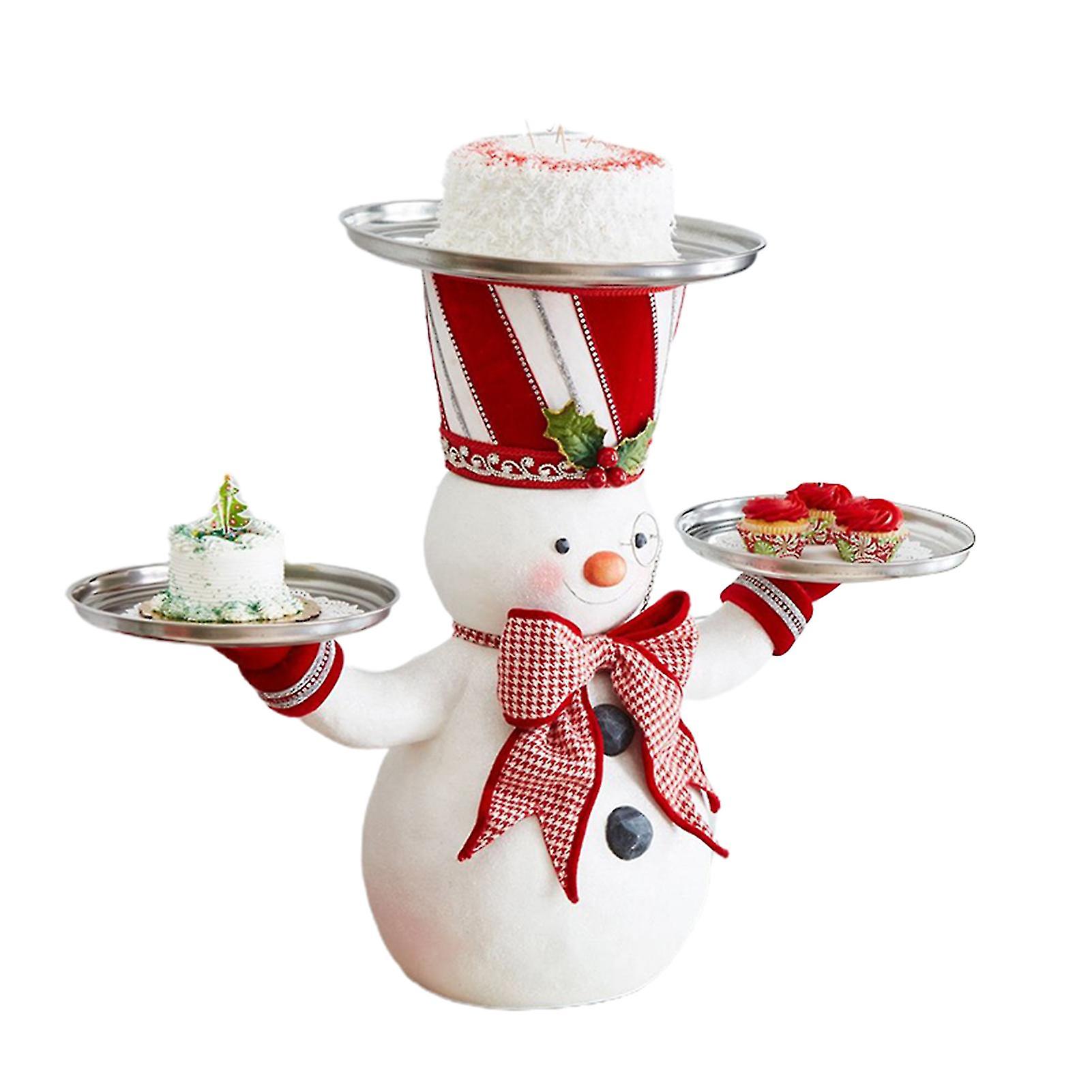 Christmas Snowman Treats Holder With 3 Trays Resin Desktop Sculpture Home Christmas