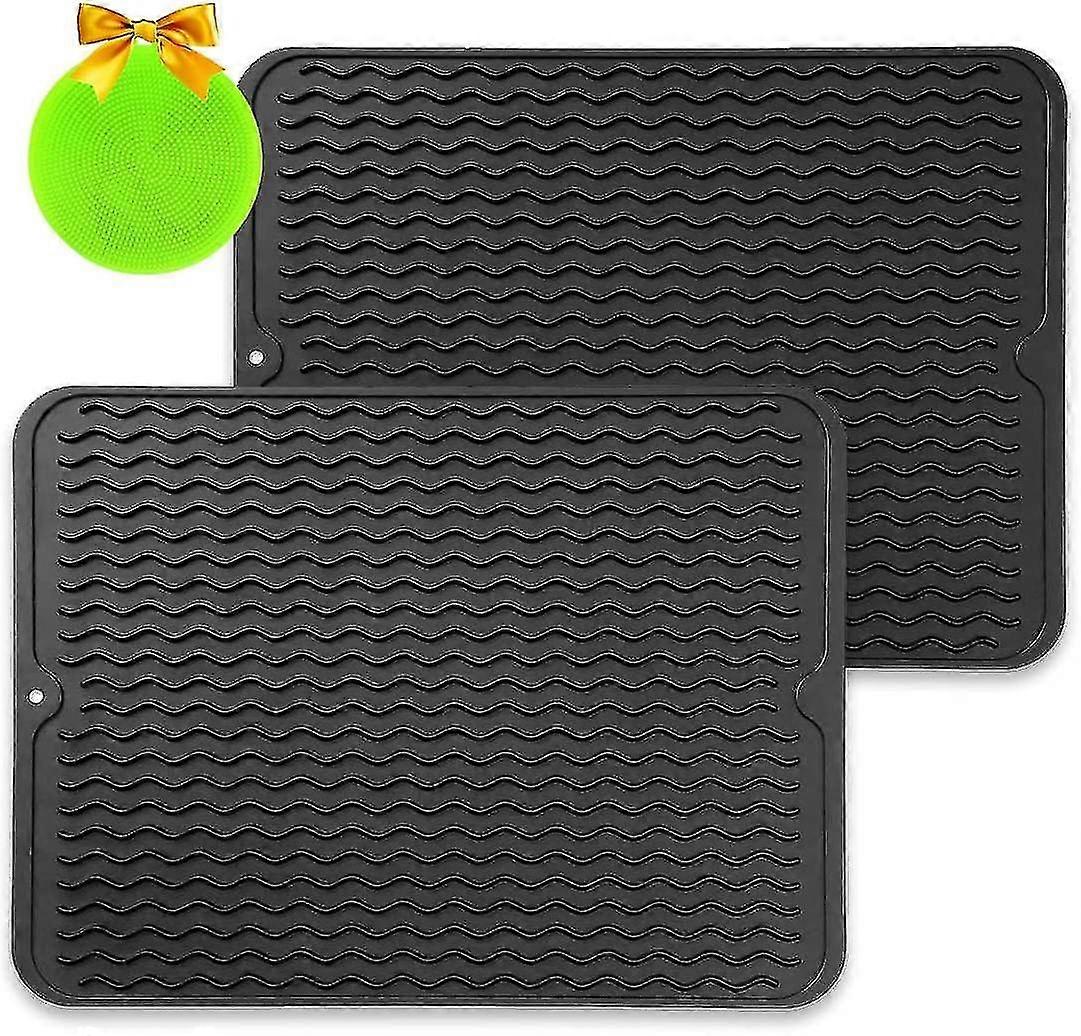 Silicone Drying Mat, 2 Pack Dish Draining Mat - Anti-bacterial Dish Draining Mat, Heat-resistant