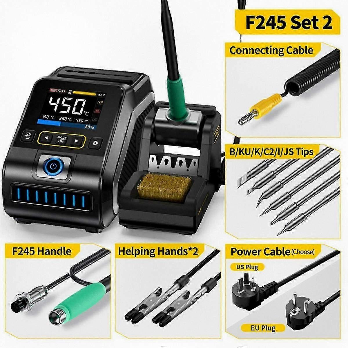200W Soldering Station F210 with Handle, 3 Tips, Electronic Welding Tool, EU Plug