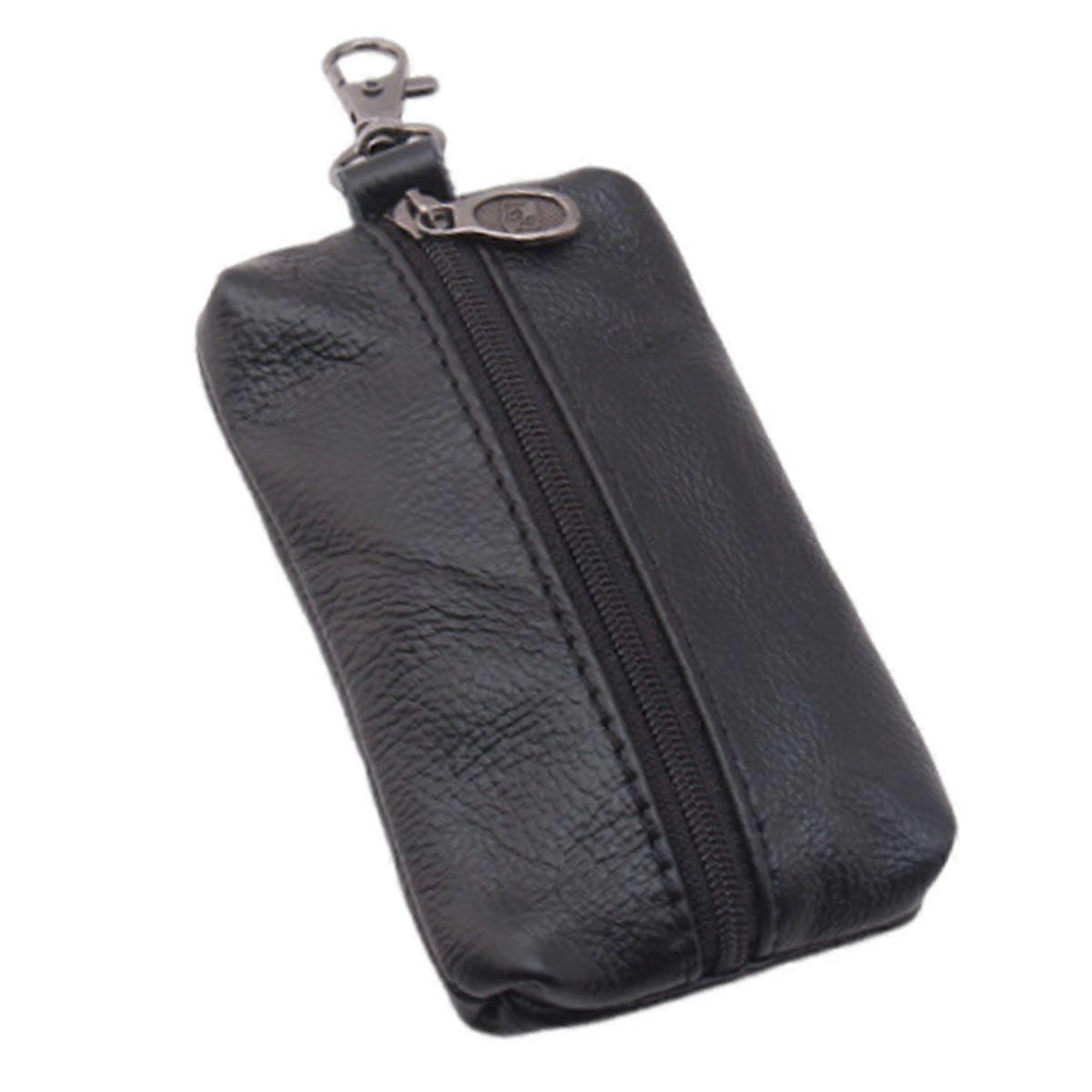 Leather Key Case Wallet with Zipper and Key Ring, Stylish and Durable