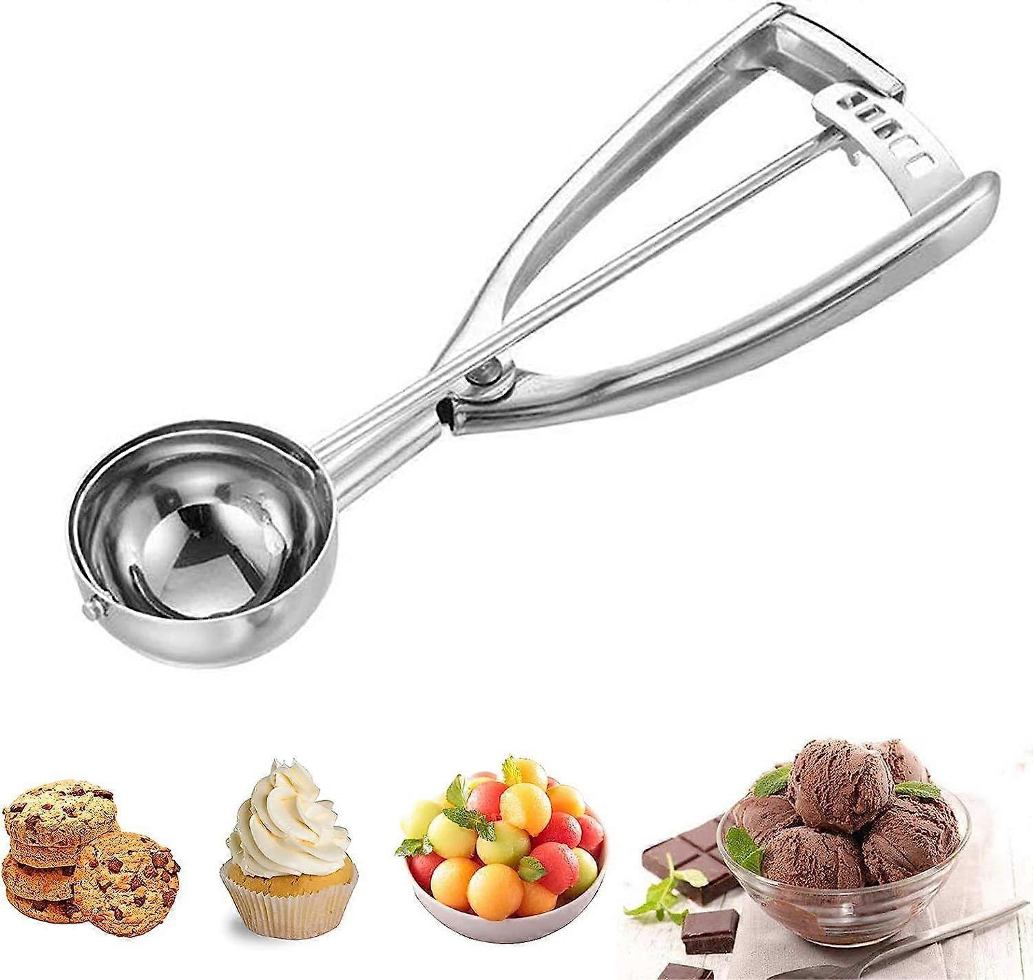 Ice Cream Scoop, 4cm Ice Cream Scoop 304 Stainless Steel Ice Cream Scoop with Trigger, Professional Ice Cream Scoopers for Fruit Ice Cream Puree Food