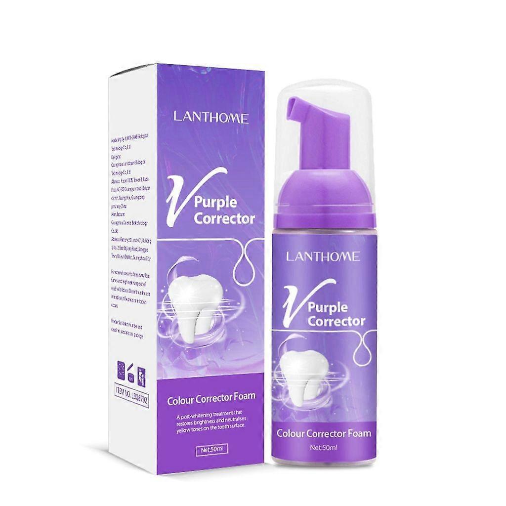 LANTHOME Purple Corrector Teeth Whitening Mousse Foam Deep Cleaning Toothpaste