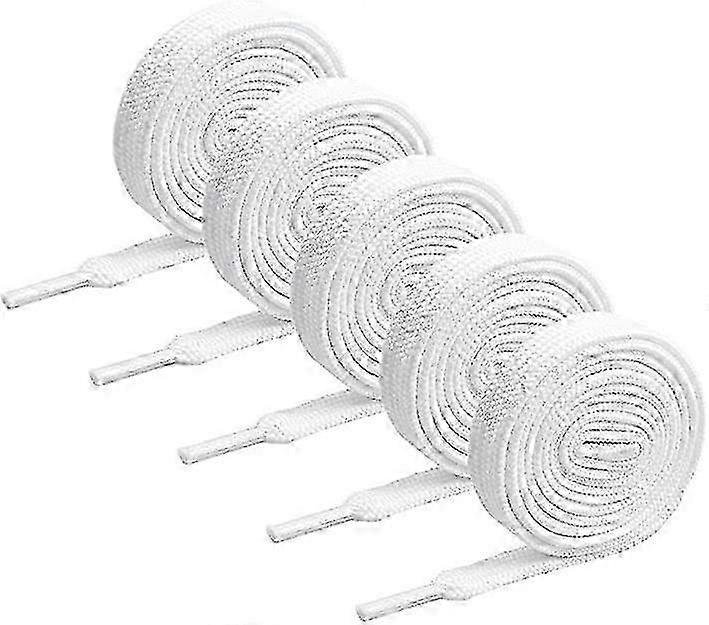 5 Pairs Flat Shoelaces 140x0.8cm White Polyester for Sneakers
