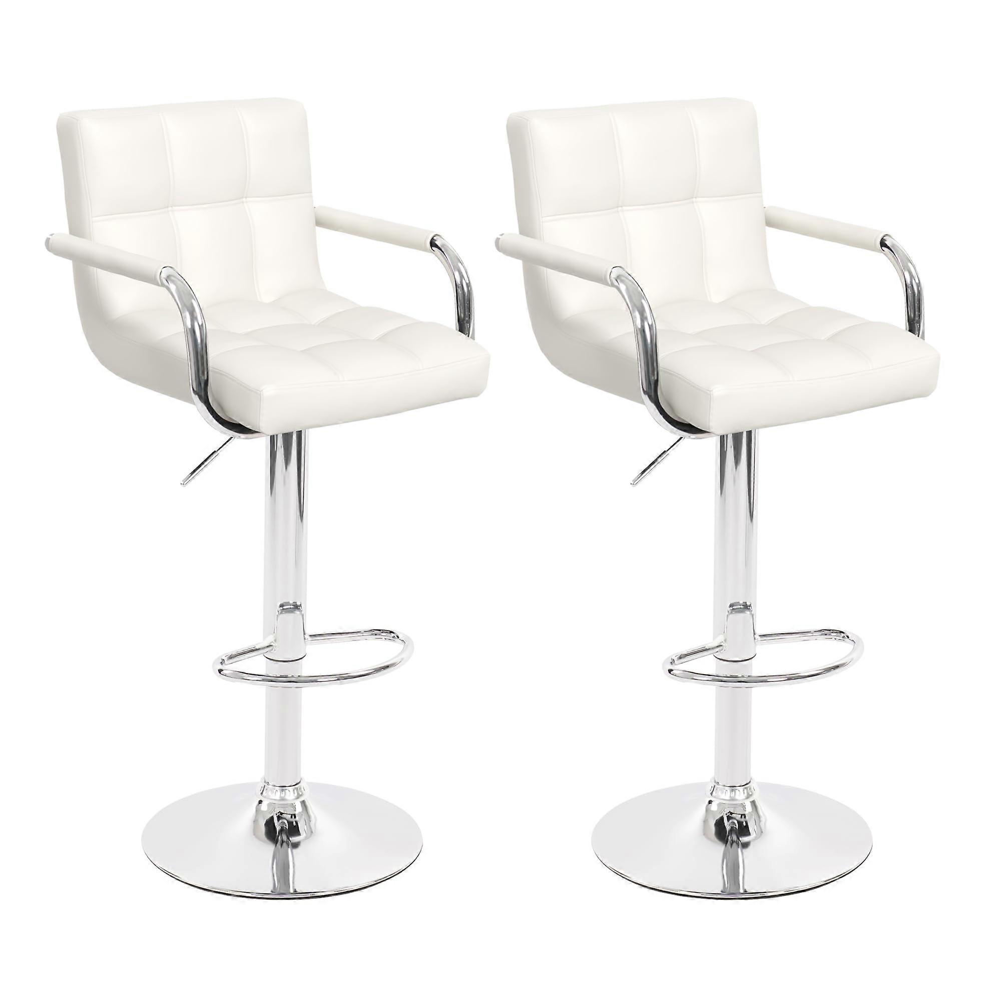 Modern Leather Bar Stools Set of 2, Adjustable Swivel Square Bar Chairs, Counter Height