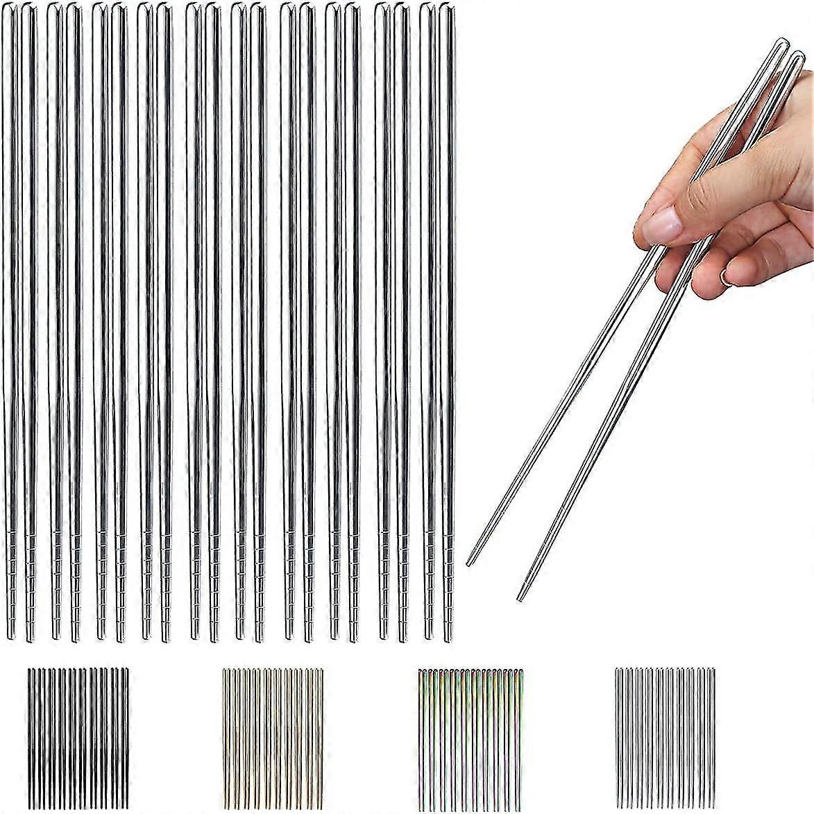 10 (Silver/Chopsticks) Pairs of Reusable Chopsticks, 8.9 Inch