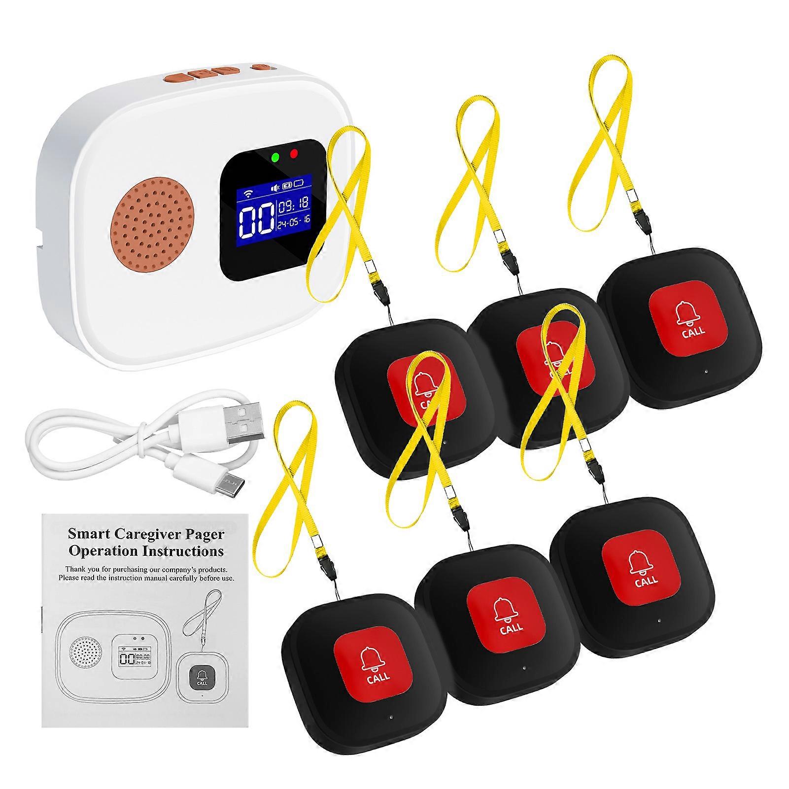 WiFi Wireless Caregiver Pager with Call Buttons for Elderly Monitoring APP Remote Control Nurse Call Button System LCD Display Screen 1 Receiver and 
