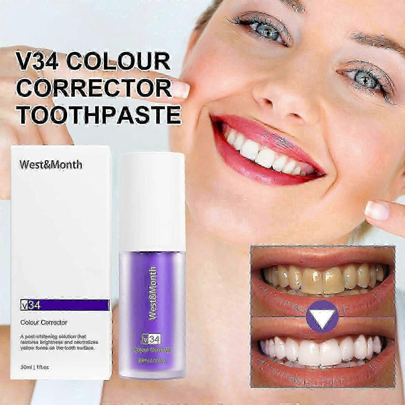 V34 Colour Corrector Toothpaste, Whitening Teeth Clean Stains And Bad Breath Beautiful Teeth Toothpaste