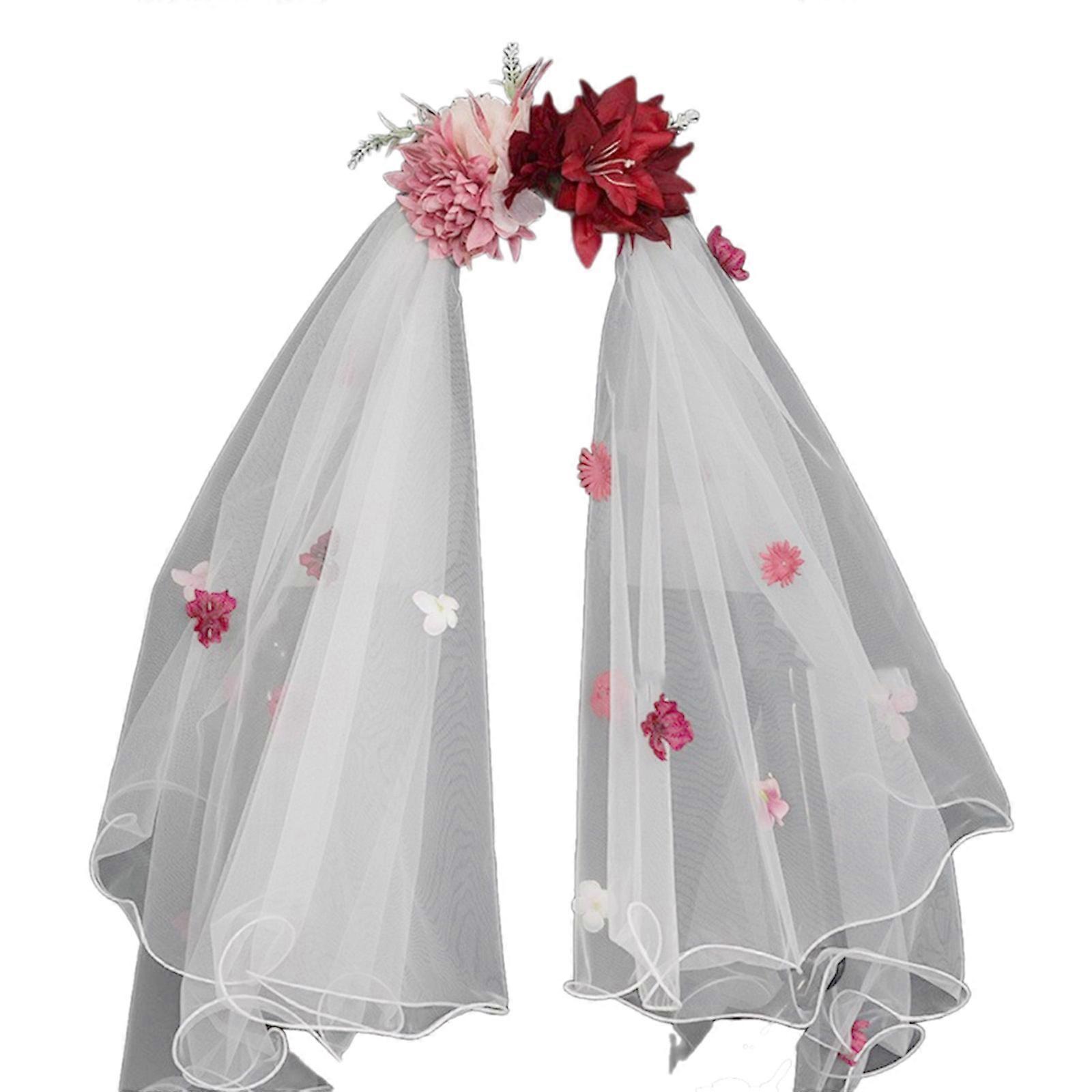 Λεπτή νύφη Sheer Layer Veil Headpieces με ρεαλιστικό λουλούδι Γαμήλιο Κόμμα Νύφη Veil Festival Φωτογραφία Πέπλο