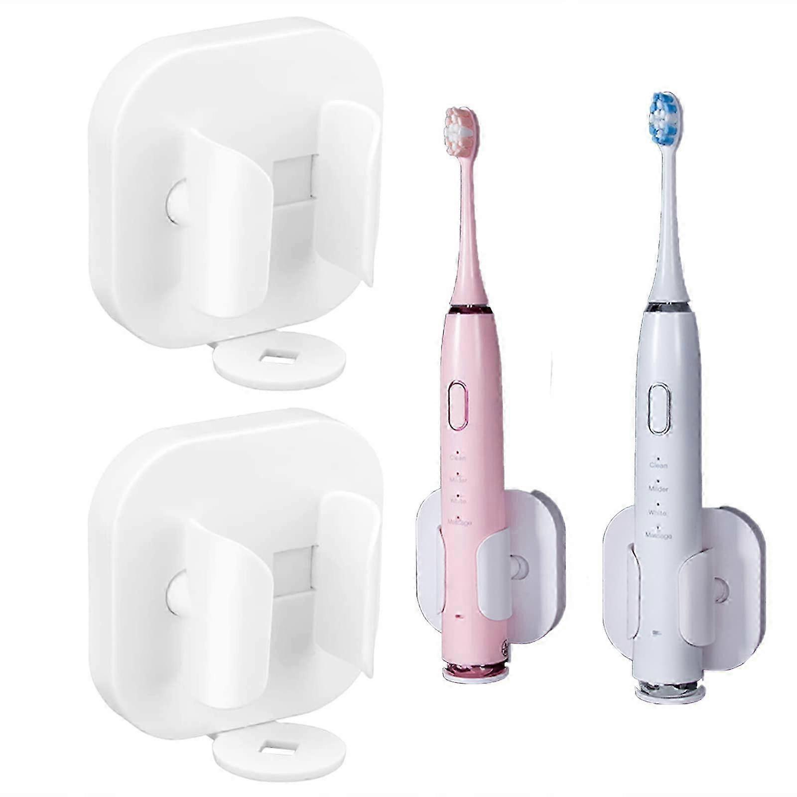 Wall Mounted Electric Toothbrush Holder - 2 Pack Adhesive Organizer (White)