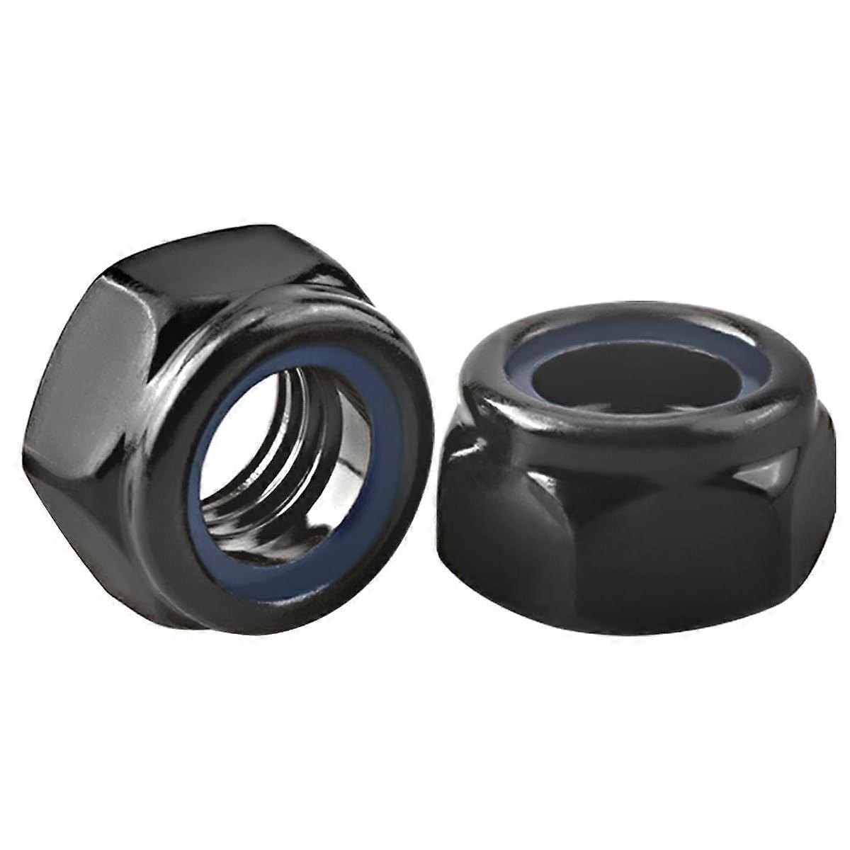 M8 Self-Locking Nut, 25 Pieces Stainless Steel Lock Nut Black Hexagonal Nylon Nut for Screws, Bolts and Threaded Rods, Indoor and Outdoor Use