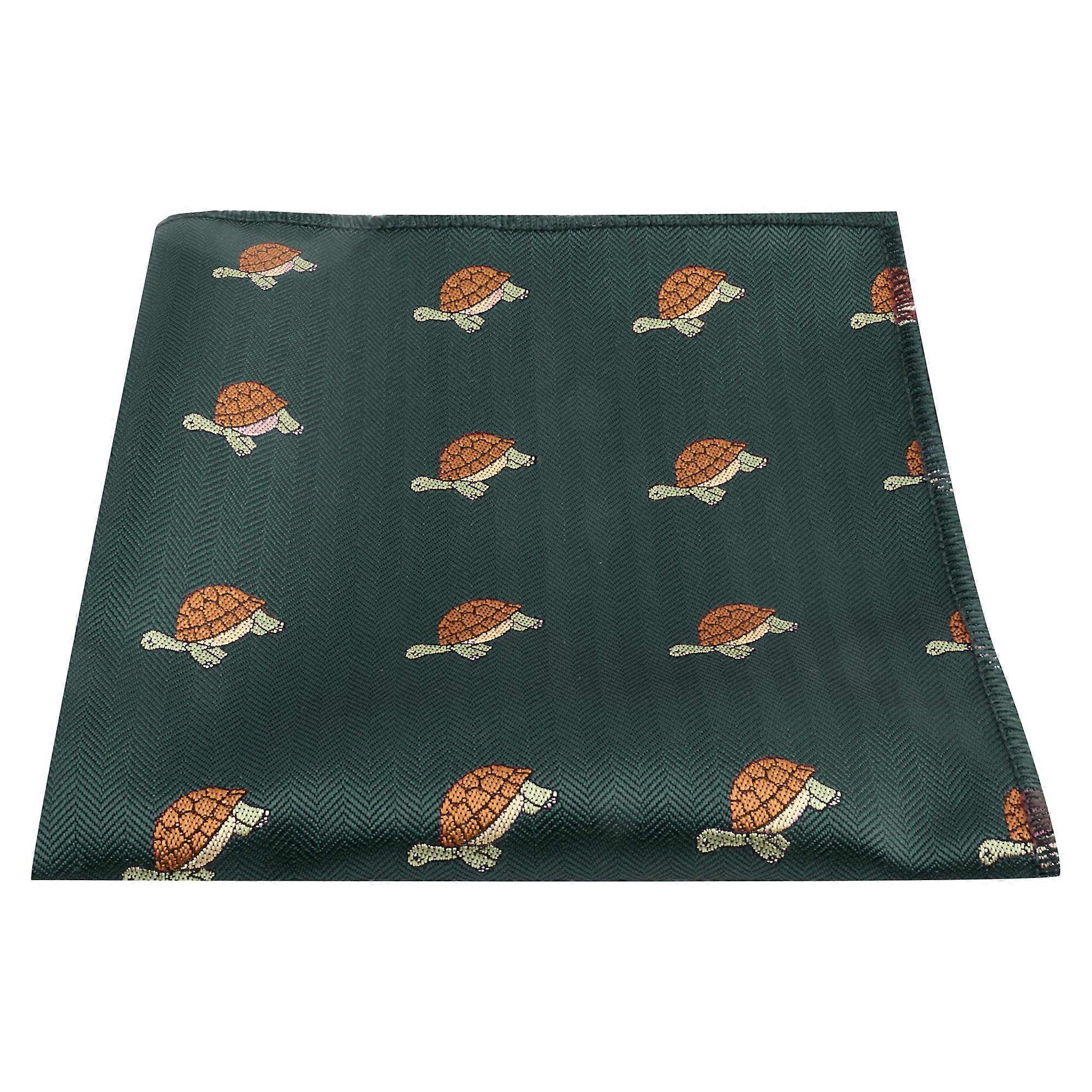 Dark Green Tortoise Herringbone Pocket Square