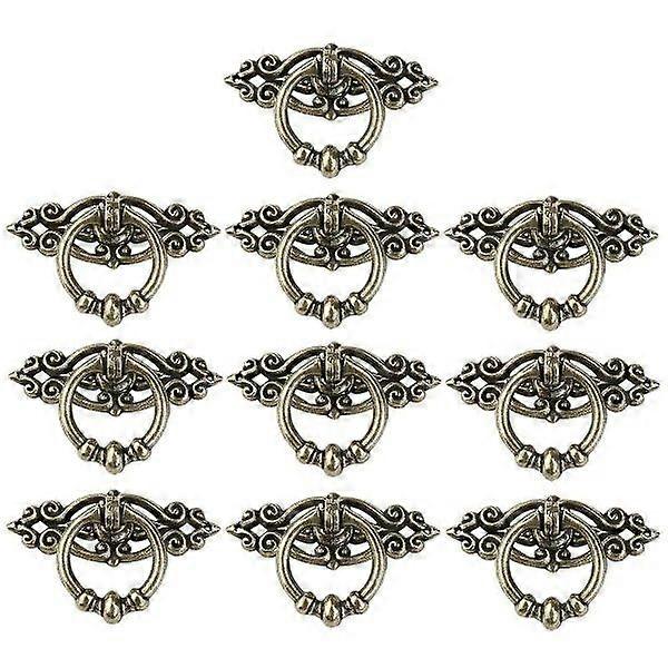 10pcs Vintage Kitchen Cabinet Cupboard Door Drawer Ring Pull Handle Knobs (Antique Brass)