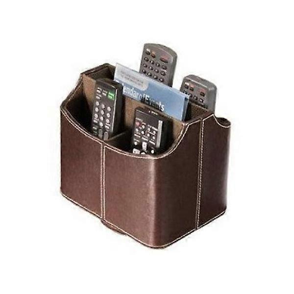 Faux Leather Storage Box Living Room Brown Small Desktop Organizer Media Storage 1Set