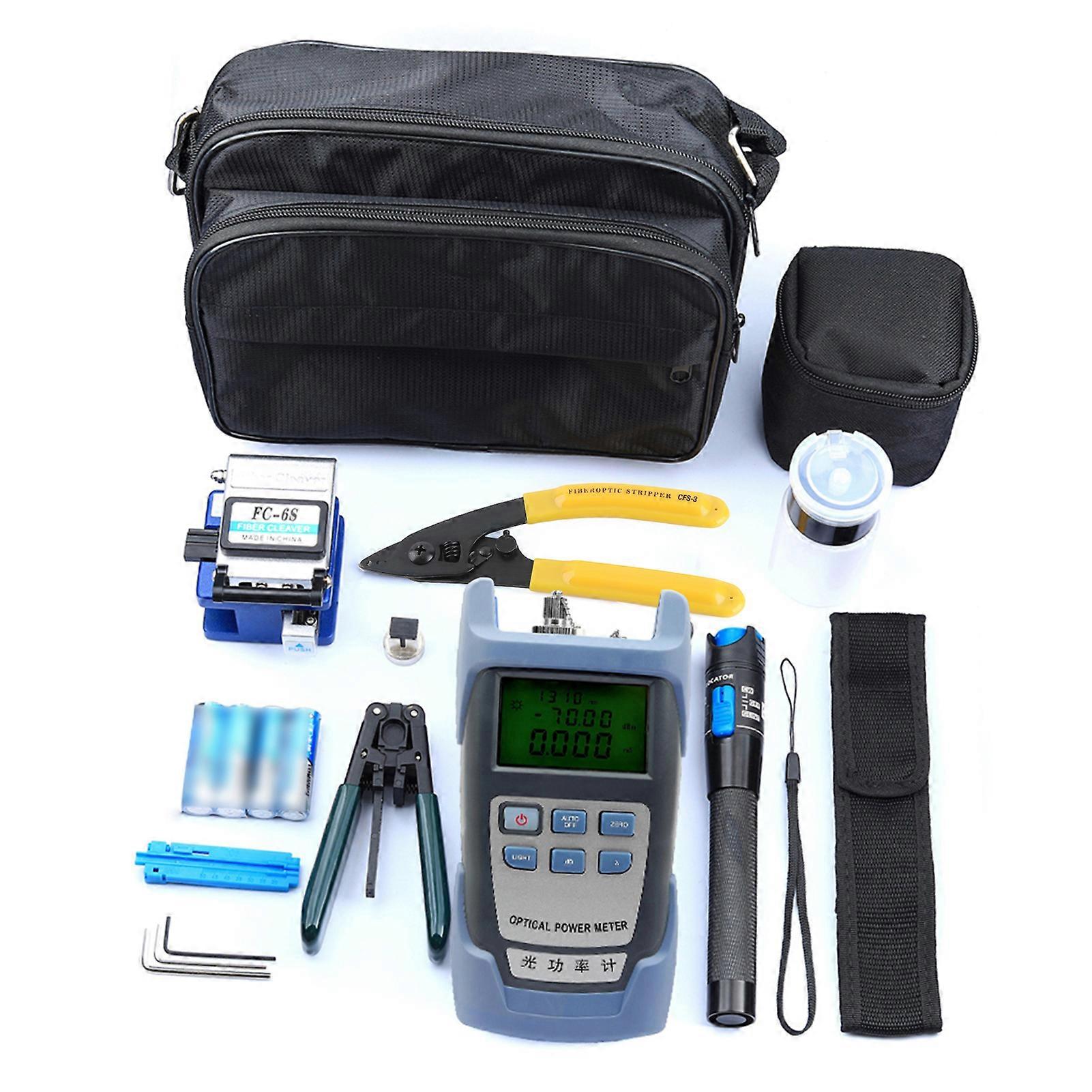 Fiber Optic FTTH Tool Kit Optical Power Meter Fiber Cleaver Wire Stripper Optical Fiber Cold Connection Tools Set with Storage Bag