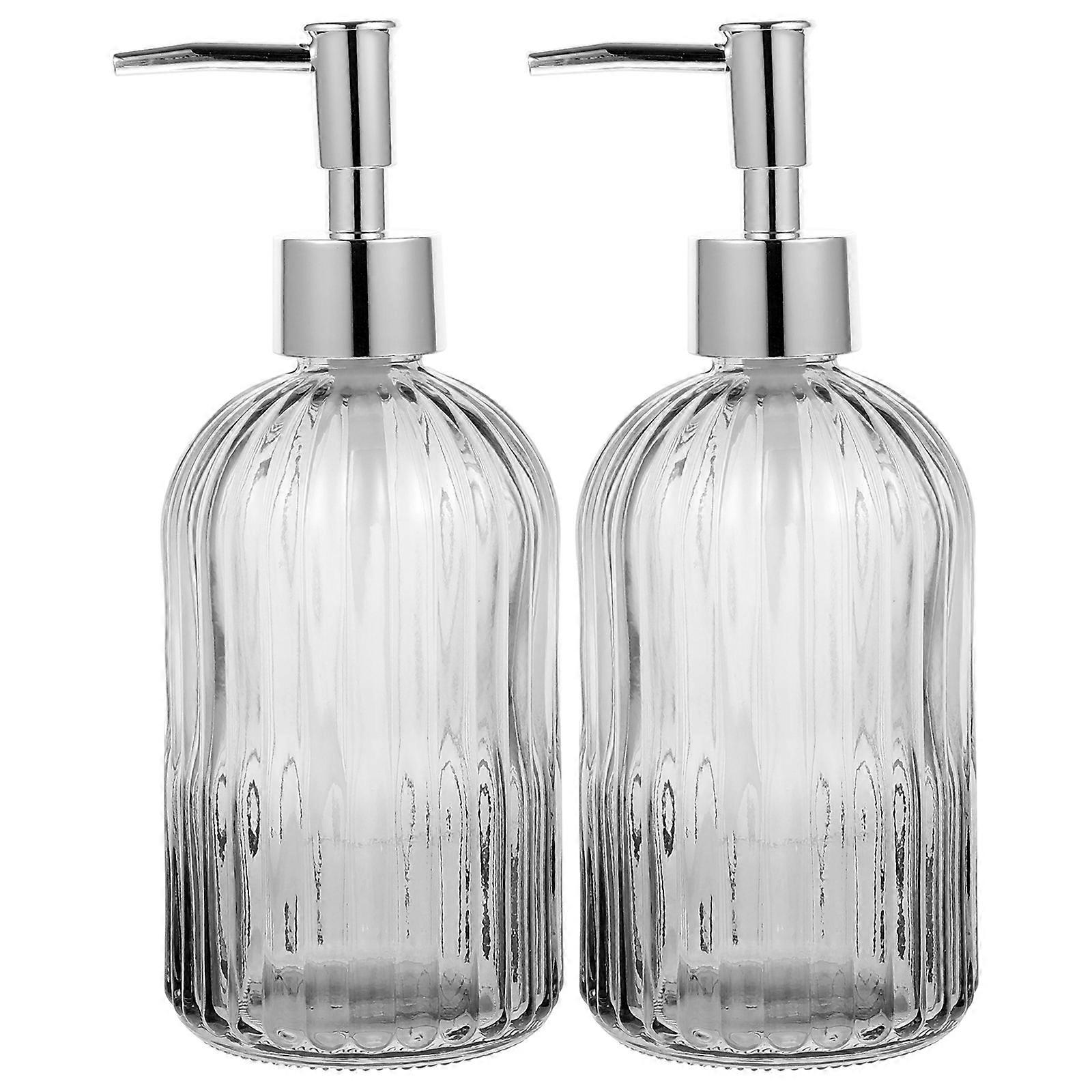 Shampoo Pump Bottle Liquid Storage Soap Dispensing Cylindrical Vertical Grain Texture 400ML 2Pcs