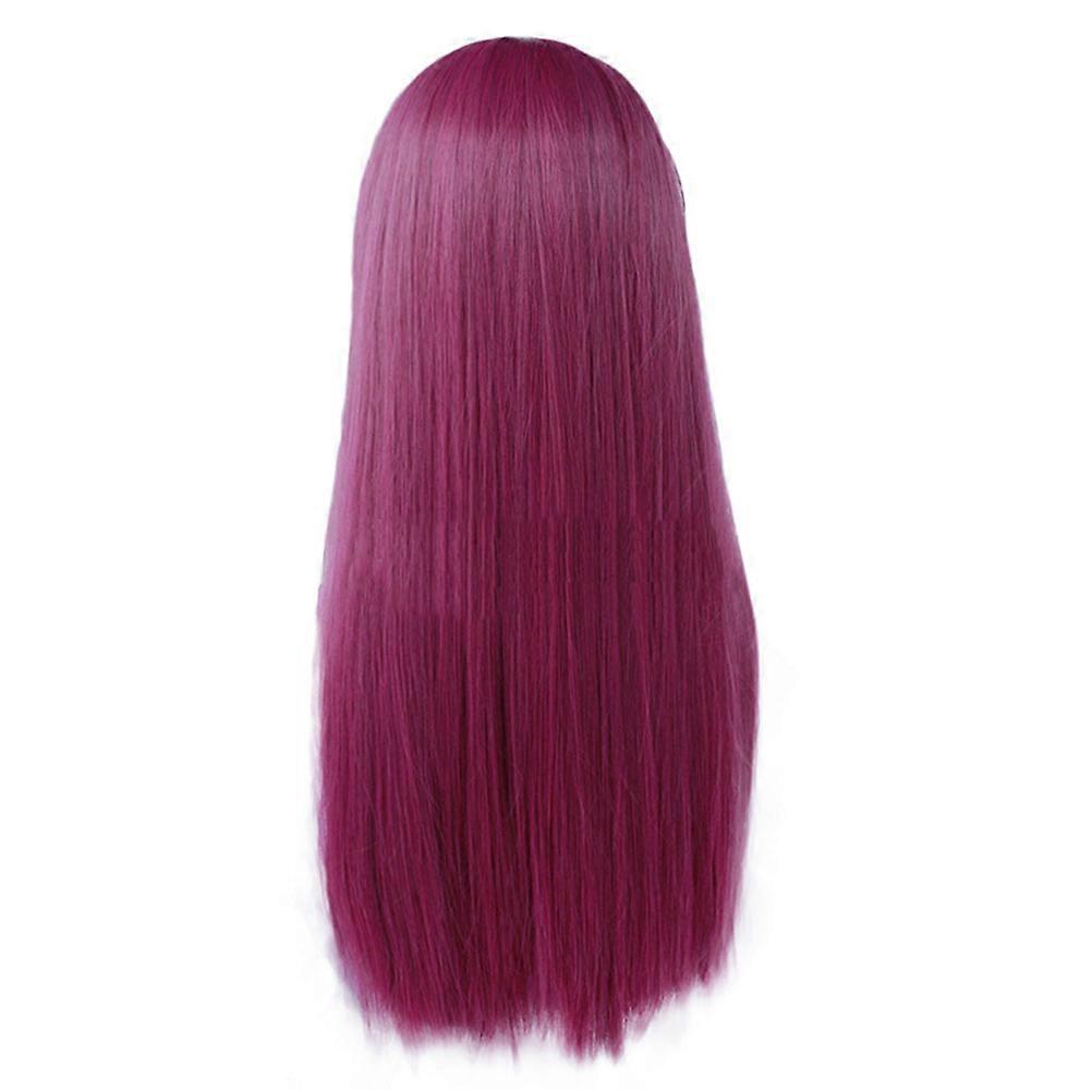 Party Wigs Long Straight Purple Synthetic Hair Wig With Neat Bangs For Cosplay And Daily Use 1Set