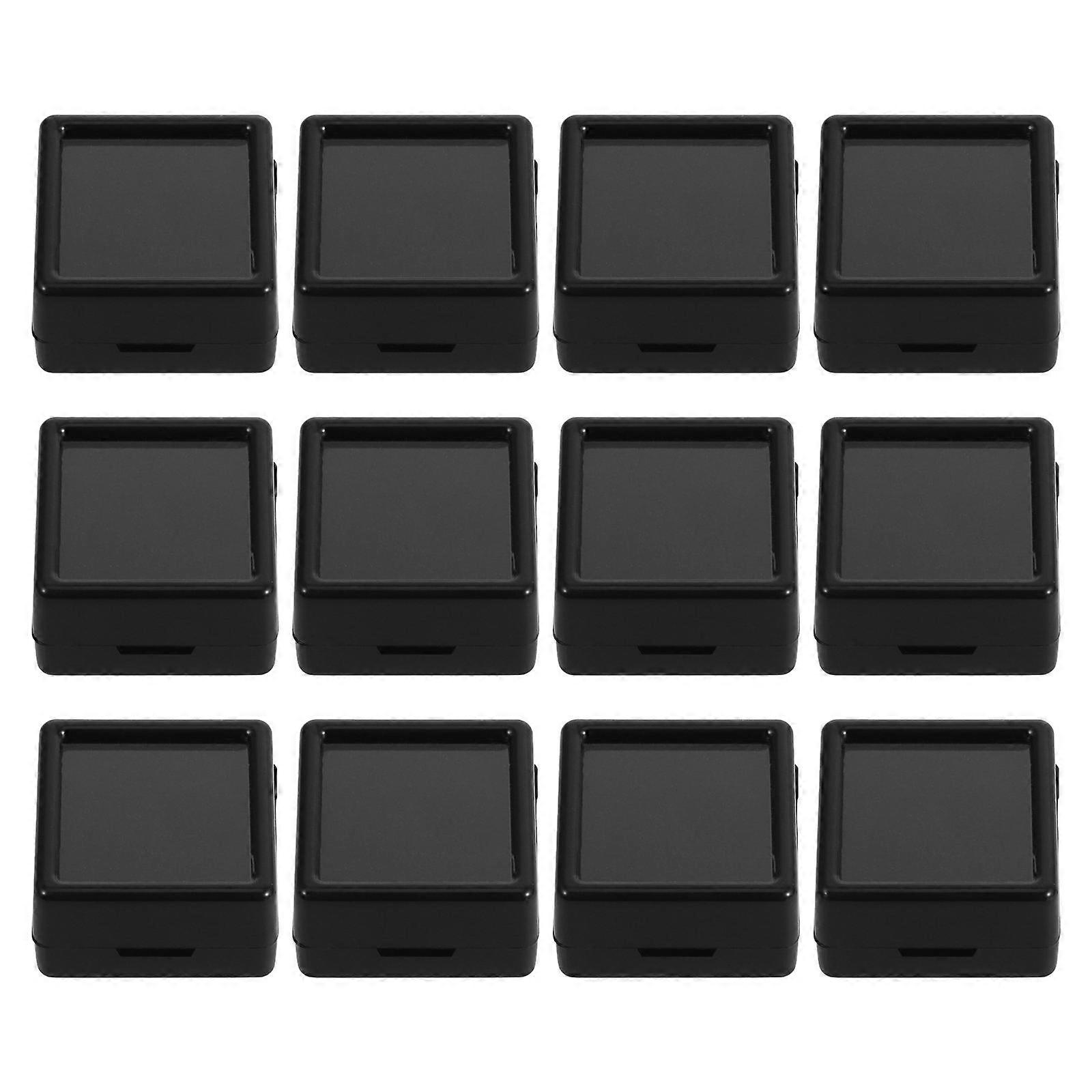 Gemstone Display Box Mineral Specimen Case Black Plastic Transparent Stone Storage 12Pcs