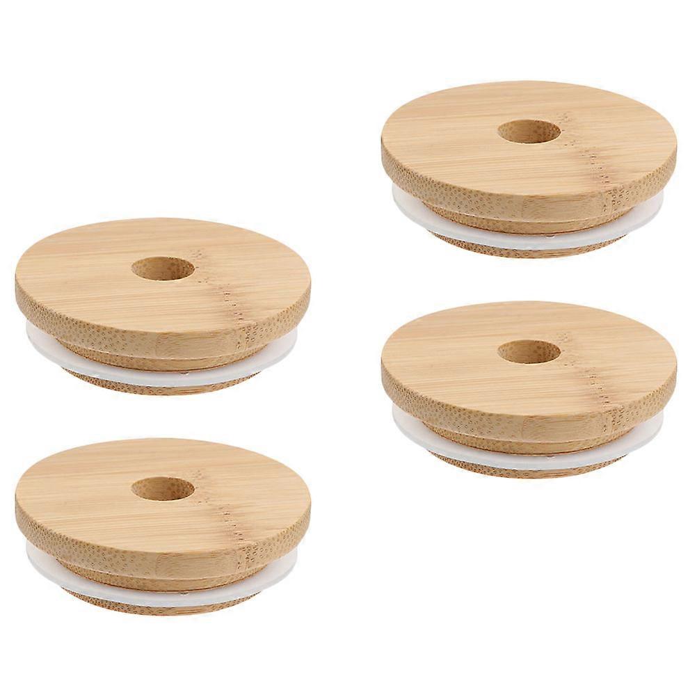 Bamboo Jar Lids Reusable Wooden Airtight Covers for Glass Bottles & Storage Jars with Straw Option