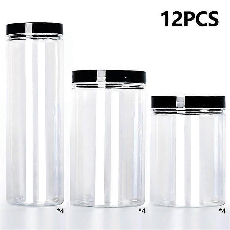 12Pcs / Set 467ML / 1L / 1.43L Food Grade Plastic Round Jars with Lids Airtight Containers (BPA Free, No FDA)