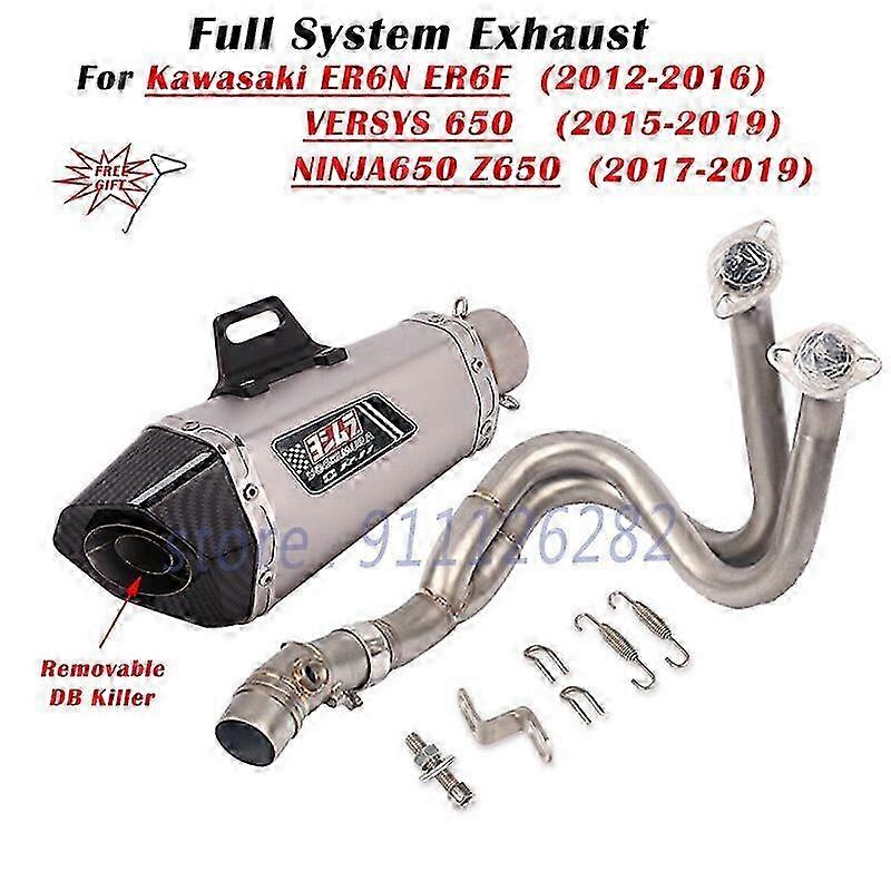 Per Kawasaki compatibile ER6N ER6F Versys 650 Z650 Ninja 650 Moto Sistema di scarico con marmitta DB Killer e tubo di collegamento