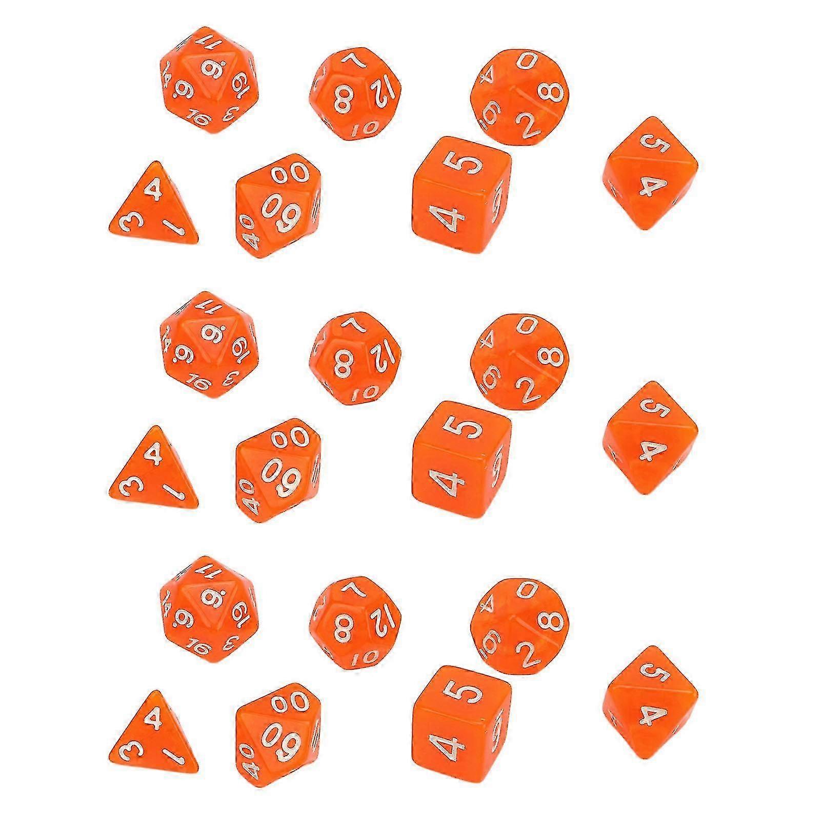 2024 21Pcs Number Dice Set - Waterproof Portable Funny Table Game, Polyhedral Dice for Board Games, Orange