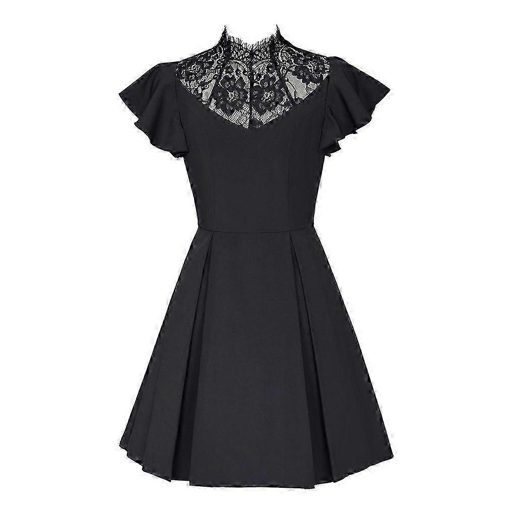 Vintage Gotik Dantel Patenci Elbise Yüksek Boyun ve Flutter Kollu