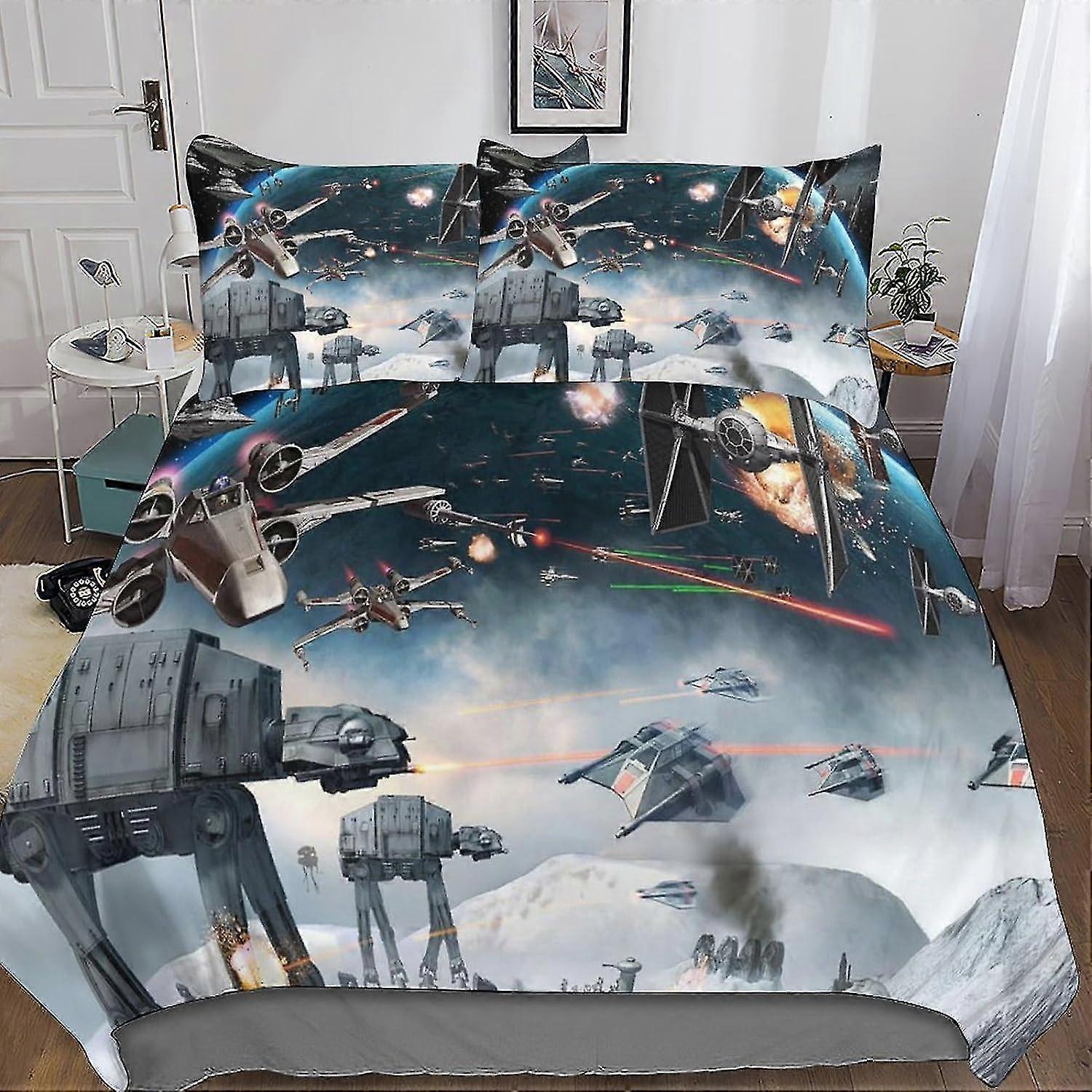 Star Warsin inspiroima 3D-pussilakanasarja Pehmeä mikrokuitupeitto 3-osainen vuodevaatesetti piilotettu vetoketju lapsille ja nuorille