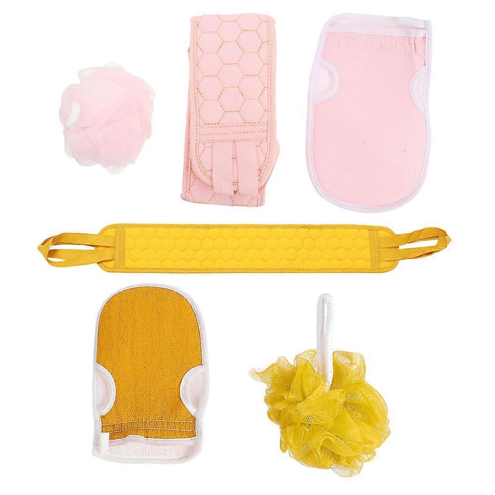 Pull-Back Bath Towel Exfoliating Shower Towel Circulation Yellow 80x9cm 2 Sets