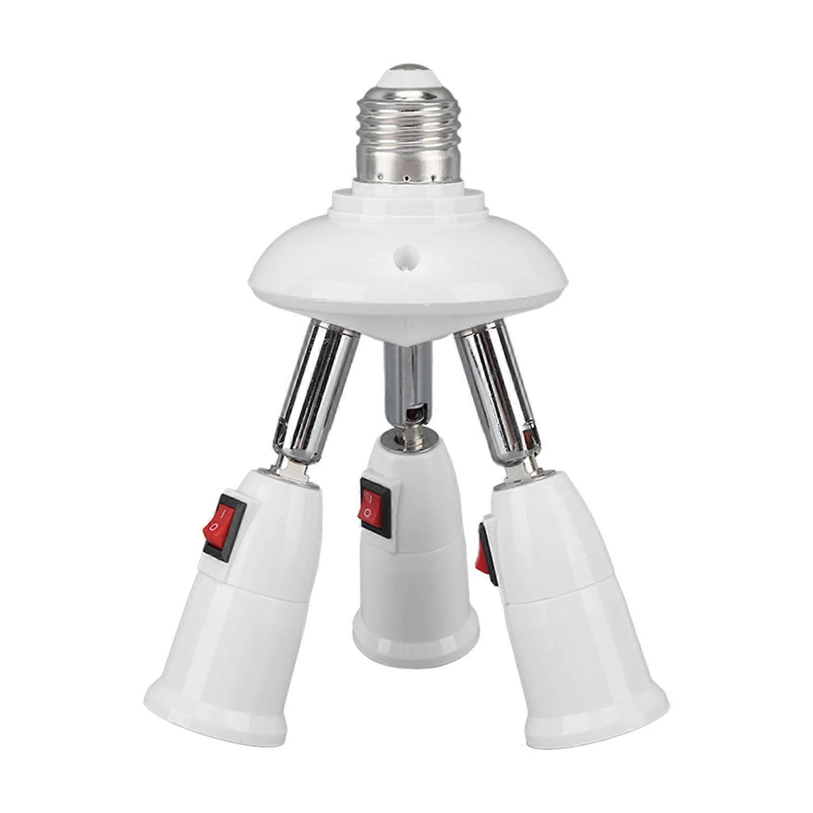E27 E26 Lamp Adapter Light Socket Extender 3 in 1 with Button Switch for Office and Home Use, Compatible with LED Bulbs