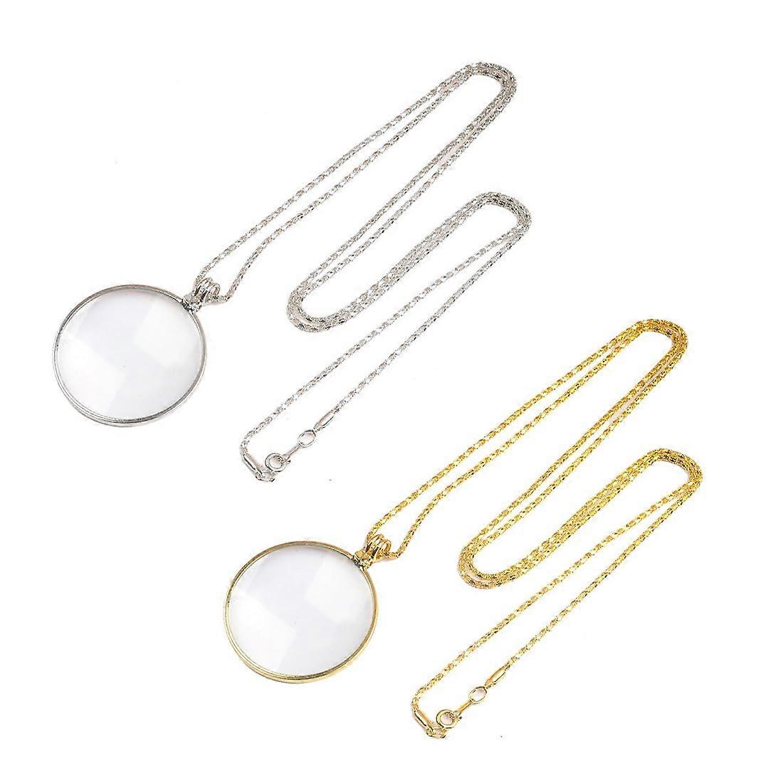 2 x Hanging Magnifying Glass 5 x Monocle Magnifying Glass with Alloy Necklace Chain