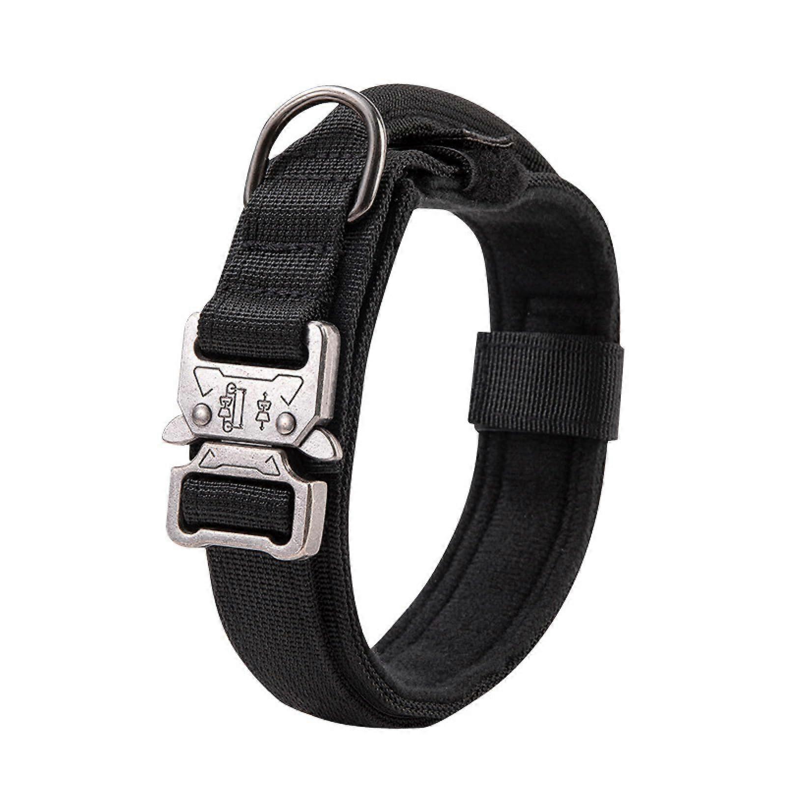 Adjustable Military Tactical Dog Collar, Black Nylon Dog Collar with Control Handle, Metal Buckle, M Size 37-45cm