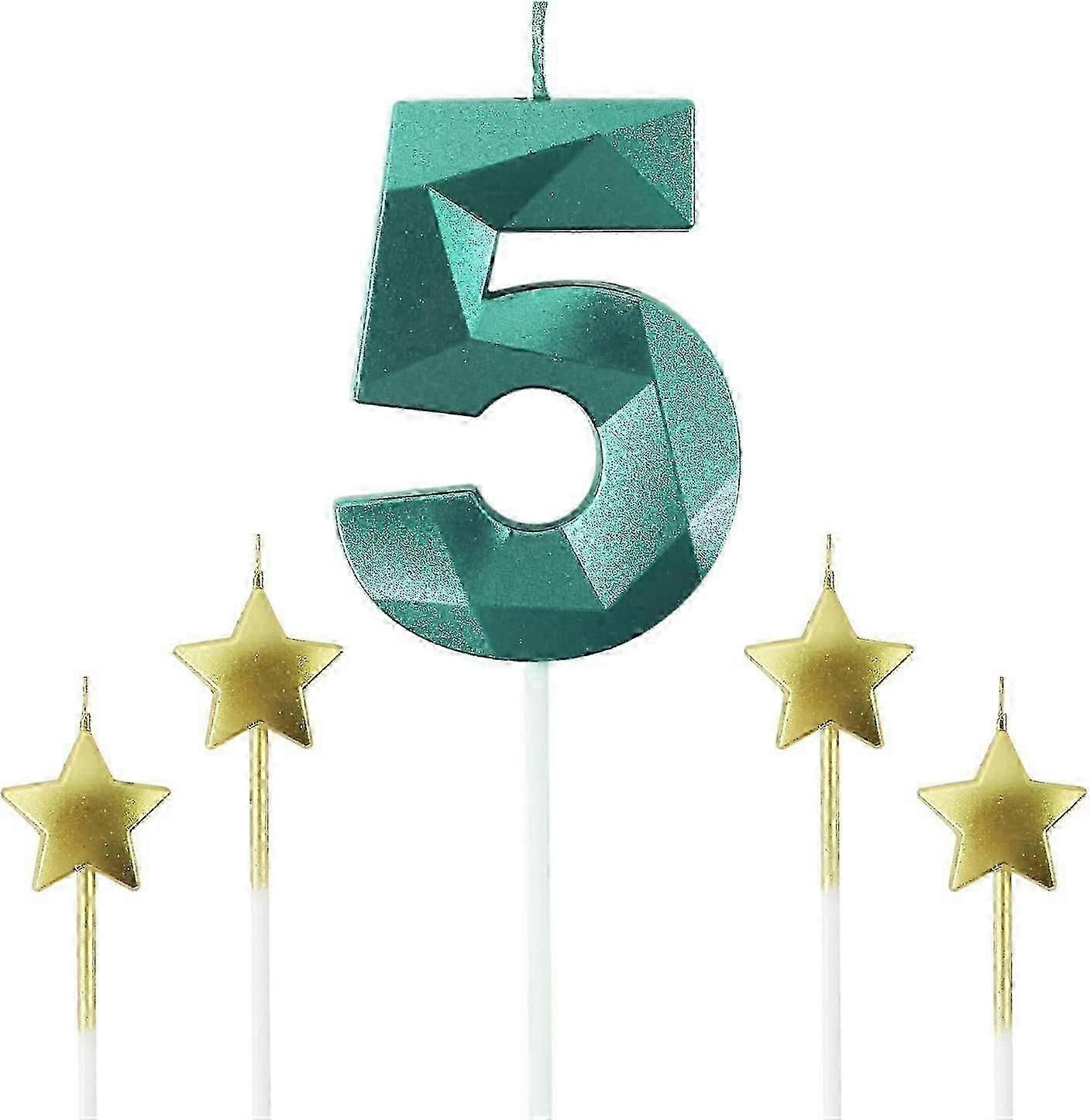 Grønt nummer 5 og stjerneformede bursdagslys for festlige feiringer