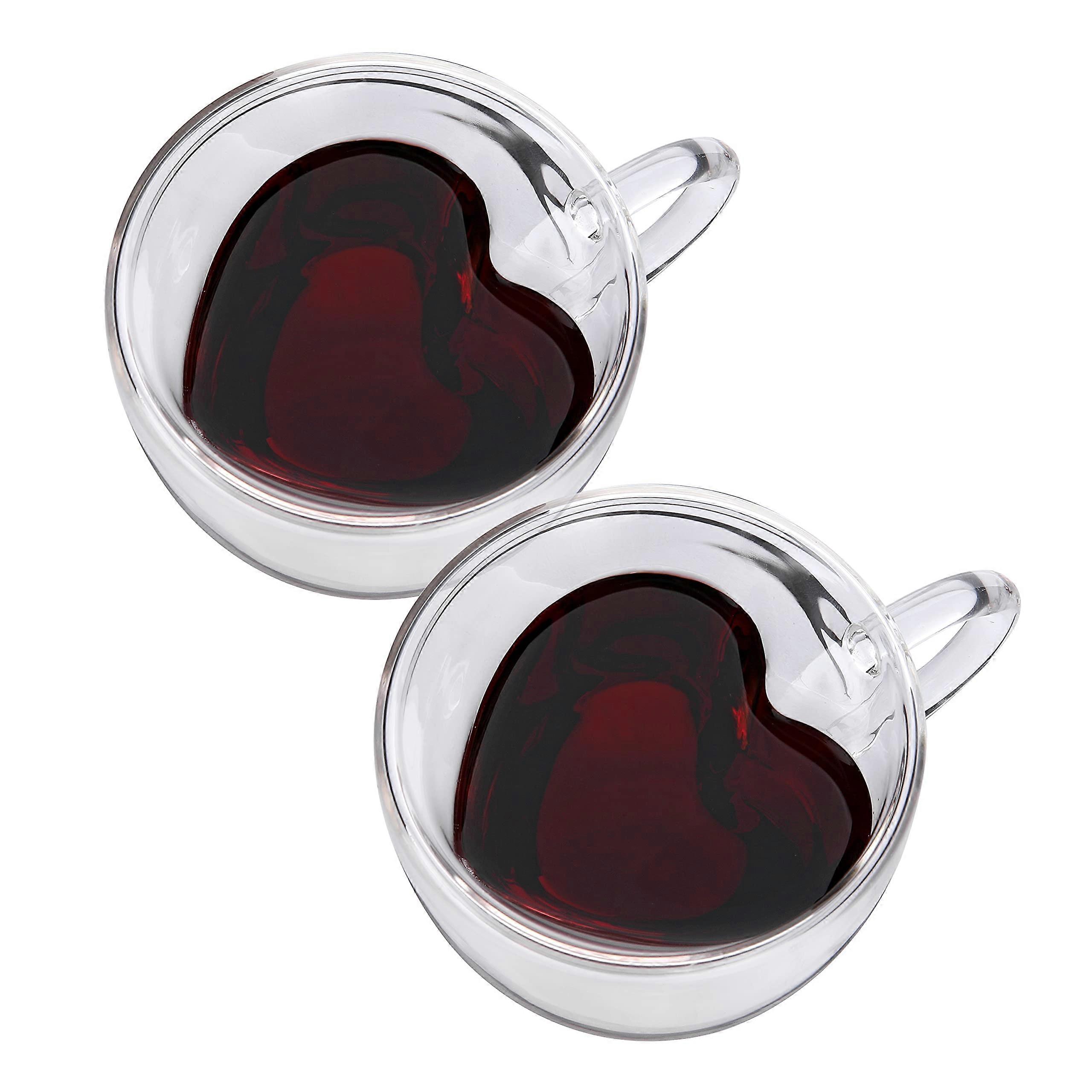 Double-Walled Heart-Shaped Glass Coffee Mug Set, 2-Pack, 250 ml, Insulated Tea Cups, Keeps Drinks Hotter Longer, Clear