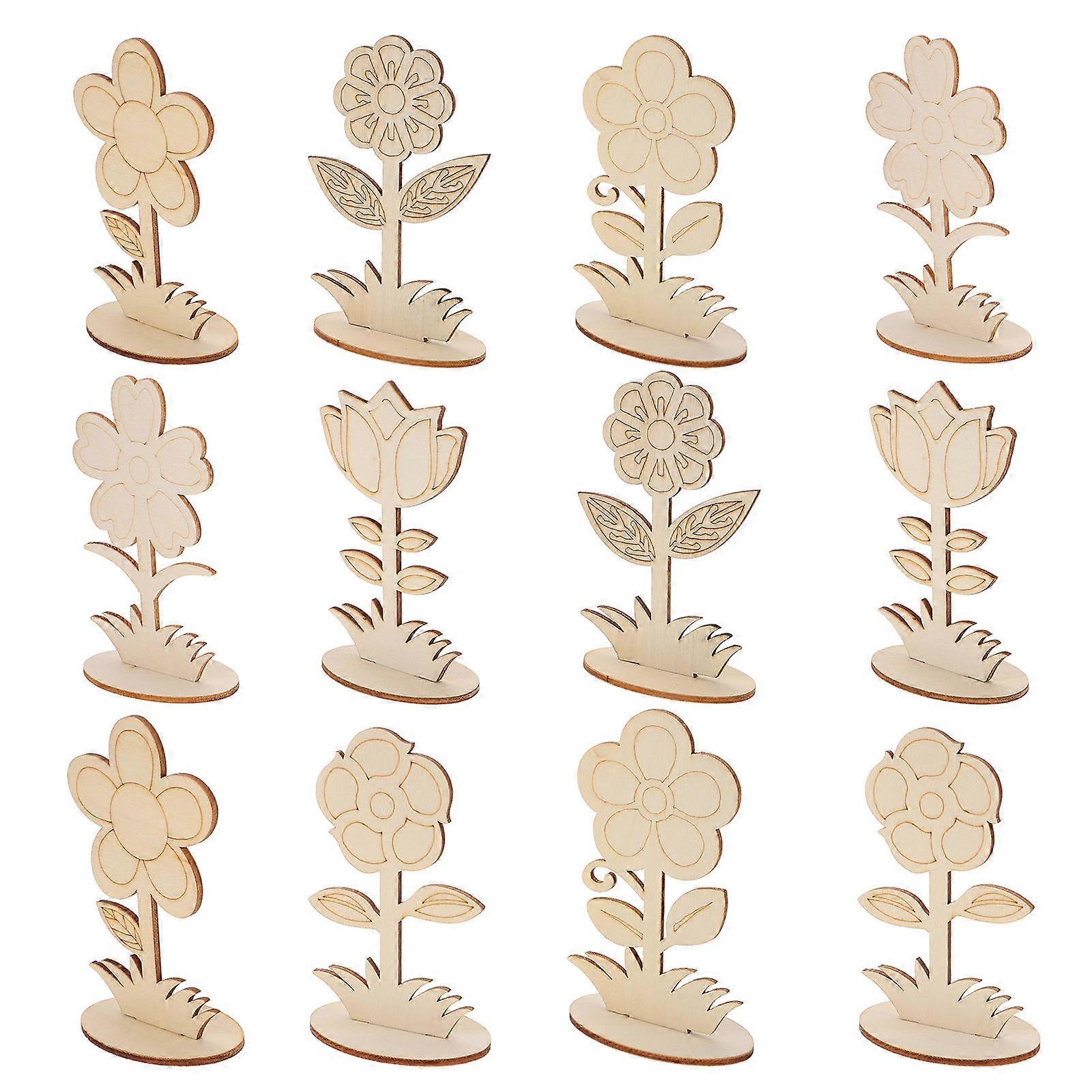 12pcs Unpainted Wooden Flower Cutouts for DIY Painting, Writing & Decoration – Smooth Surface Craft Supplies for Home & Party Use