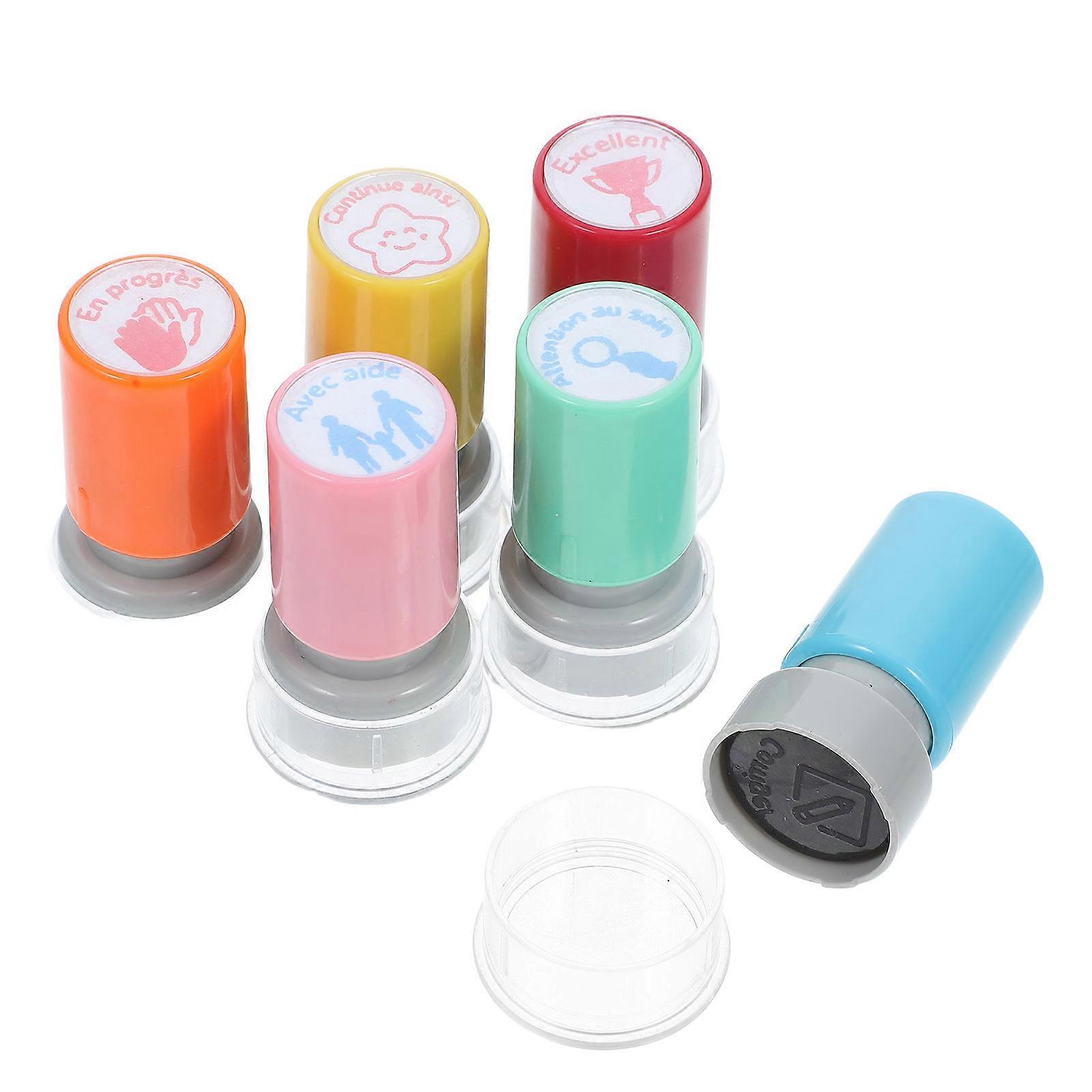 Encouraging Teacher Stamps with Assorted Colors and Phrases for School Use 6 Pcs Self Inking PVC