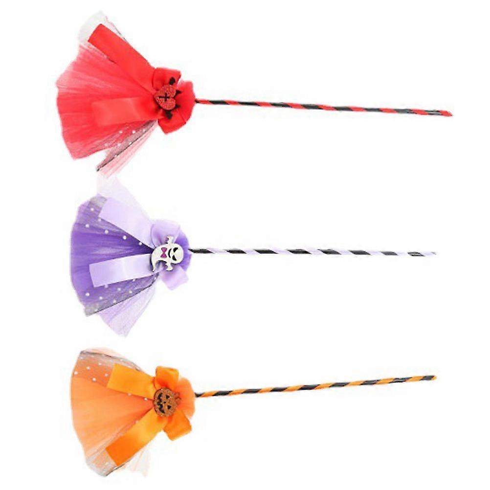 Halloween Witch Broomstick Decor with Gauze and Plastic Perfect for Cosplay Parties 3PCS Assorted Color