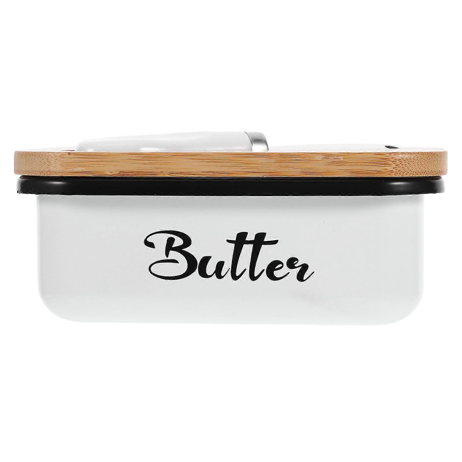 White Metal Butter Dish with Lid for Kitchen Sealed Storage Freshness Preservation Easy to .5 x 5.5 x 3.5 Inches