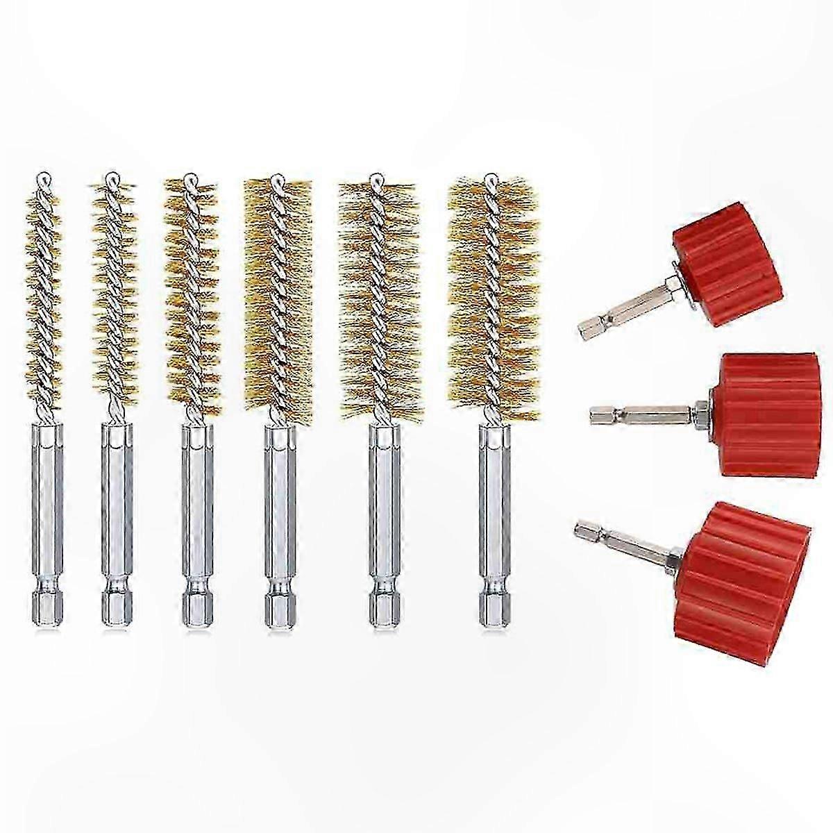 Copper Pipe Cleaning Kit for Drill, 9-Piece Set with 1/2", 3/4", 1" Sizes