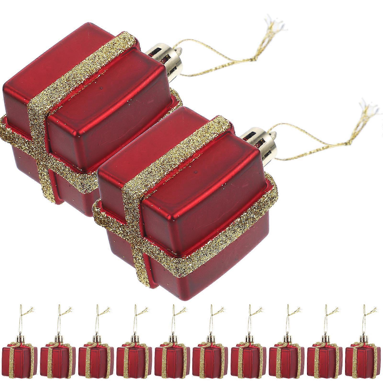 Xmas Tree Hanging Pendant Gift Box Style Decoration Perfect For Tabletop And Fireplace 12Pcs 5.5X4X4CM Plastic