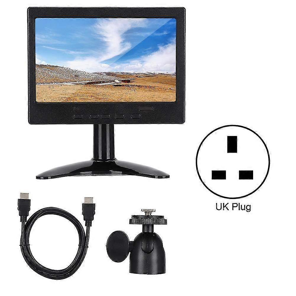 7-Inch 1024x600 Resolution Multifunction Monitor with HDMI, VGA & AV Input - Compact Display with Stand & UK Plug (100-240V)