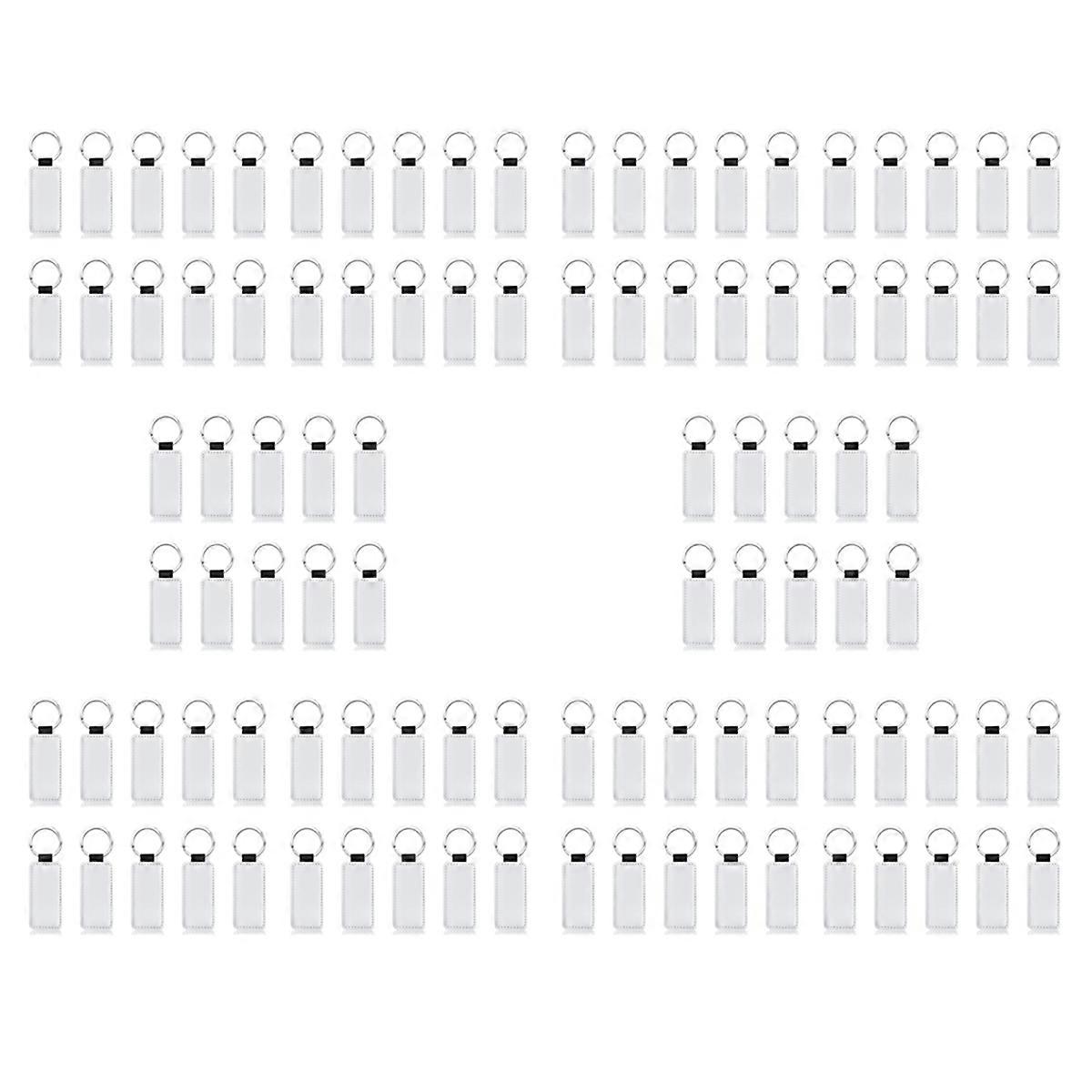 100Pcs Leather Keychain Blank Rectangle MDF Keychain Sublimation Heat Transfer Keychain Kit Jewelry