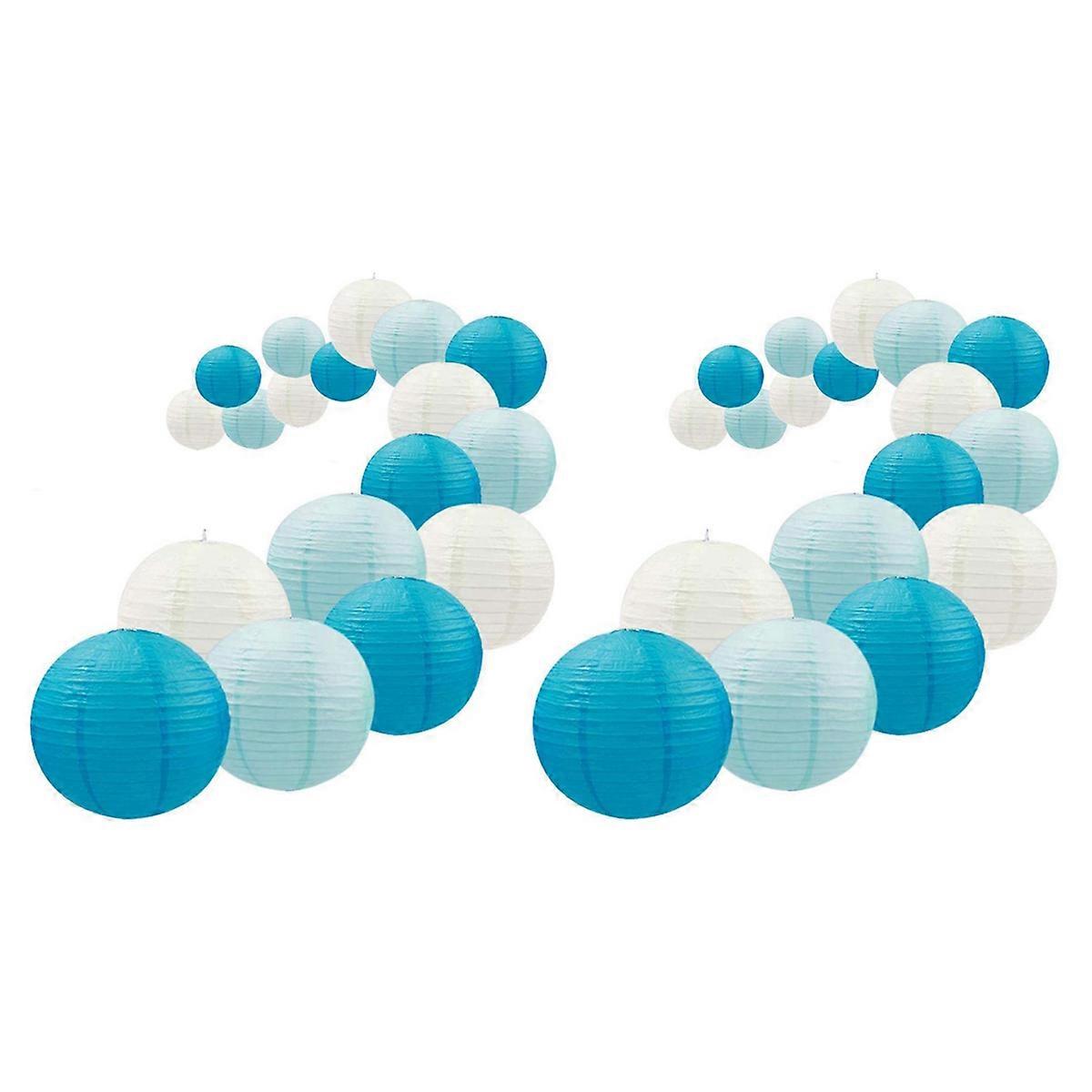 36Pcs Royal Blue Paper Lantern Set,Reusable Hanging Decorative Japanese Chinese Paper Lanterns,Easy