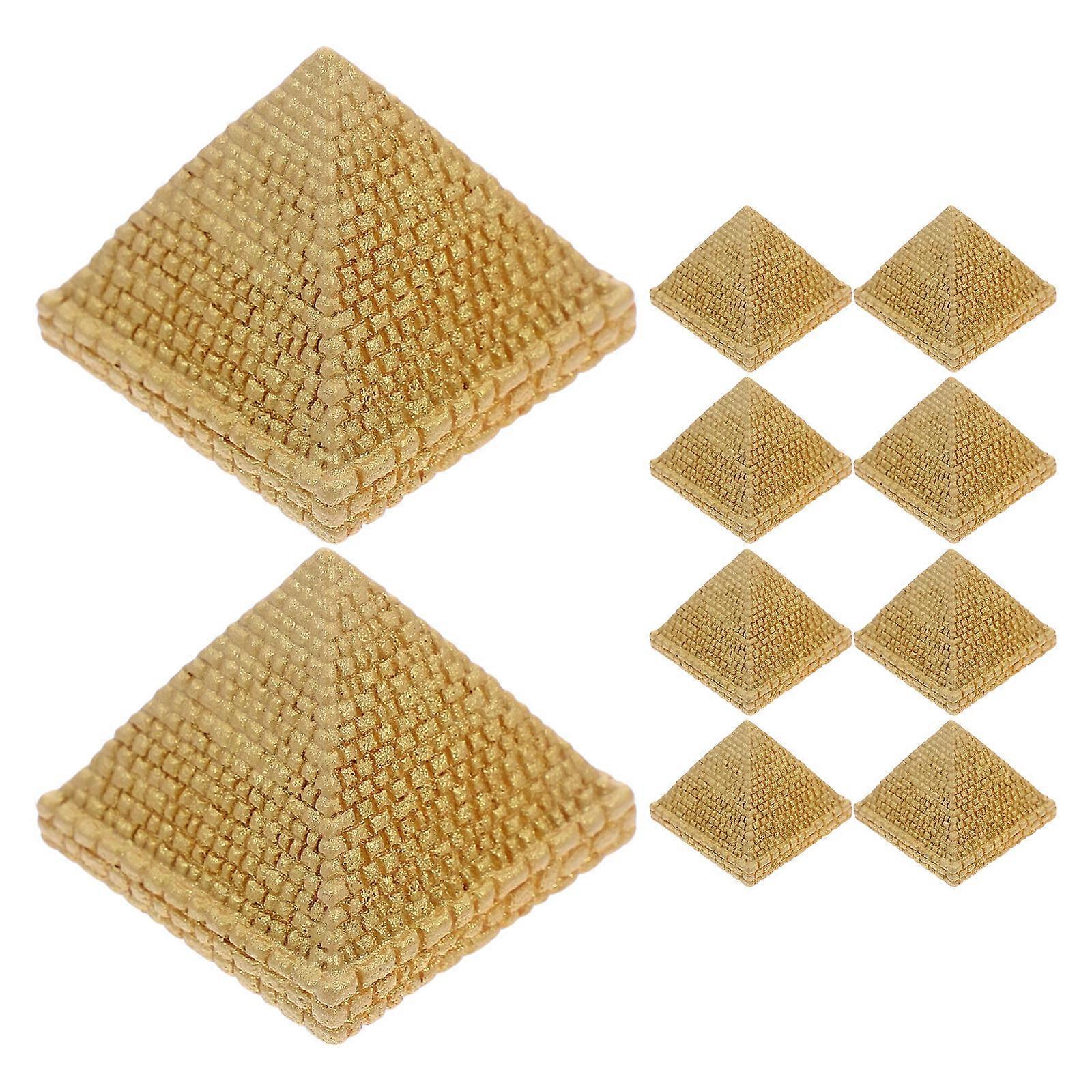 Golden Ancient Egypt Statuette Set of 10 Resin Mini Pyramids for Home Decor Compact Size Ideal for
